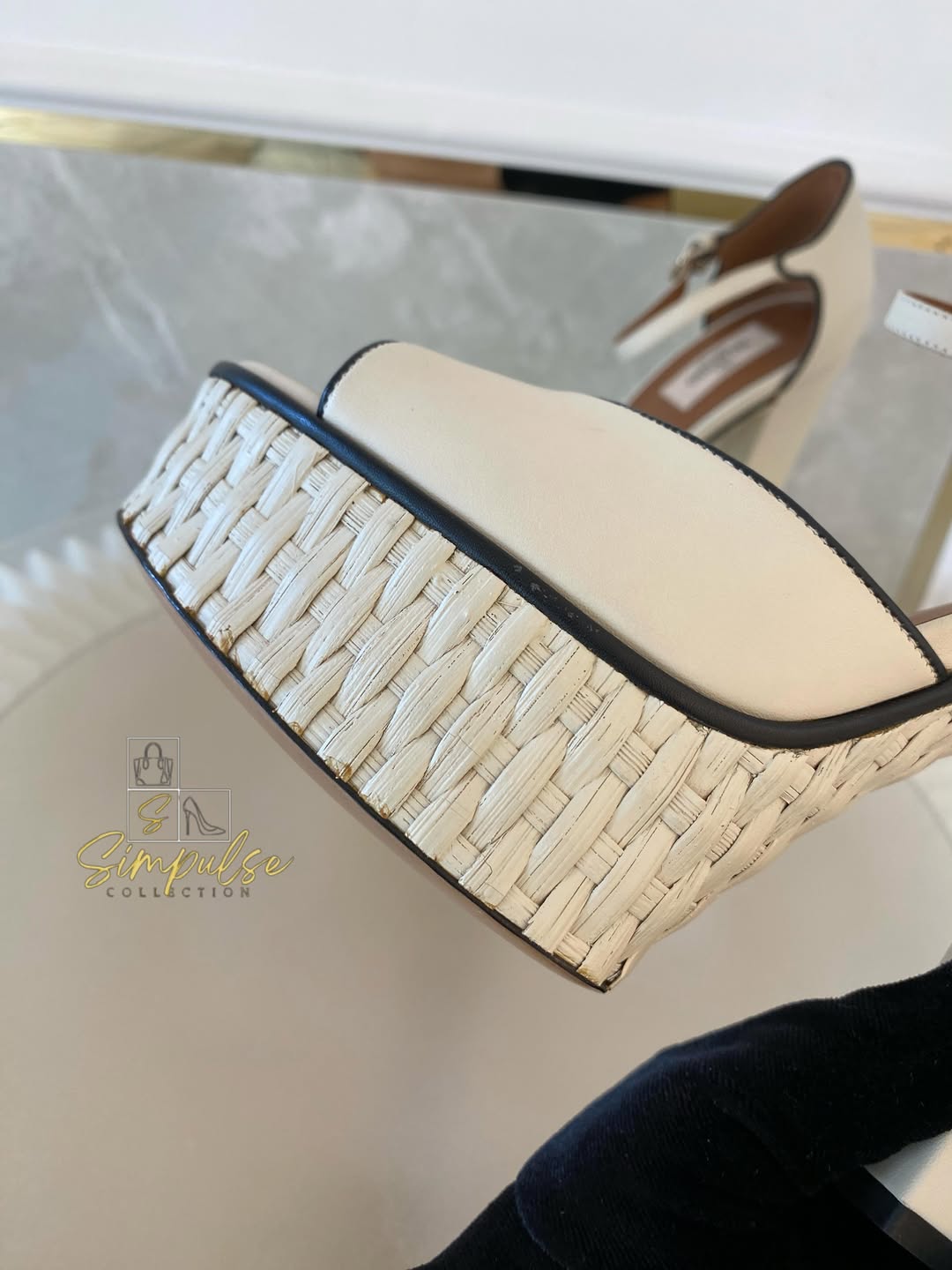 VLTN Cream Leather Platform Ankle Strap Pumps