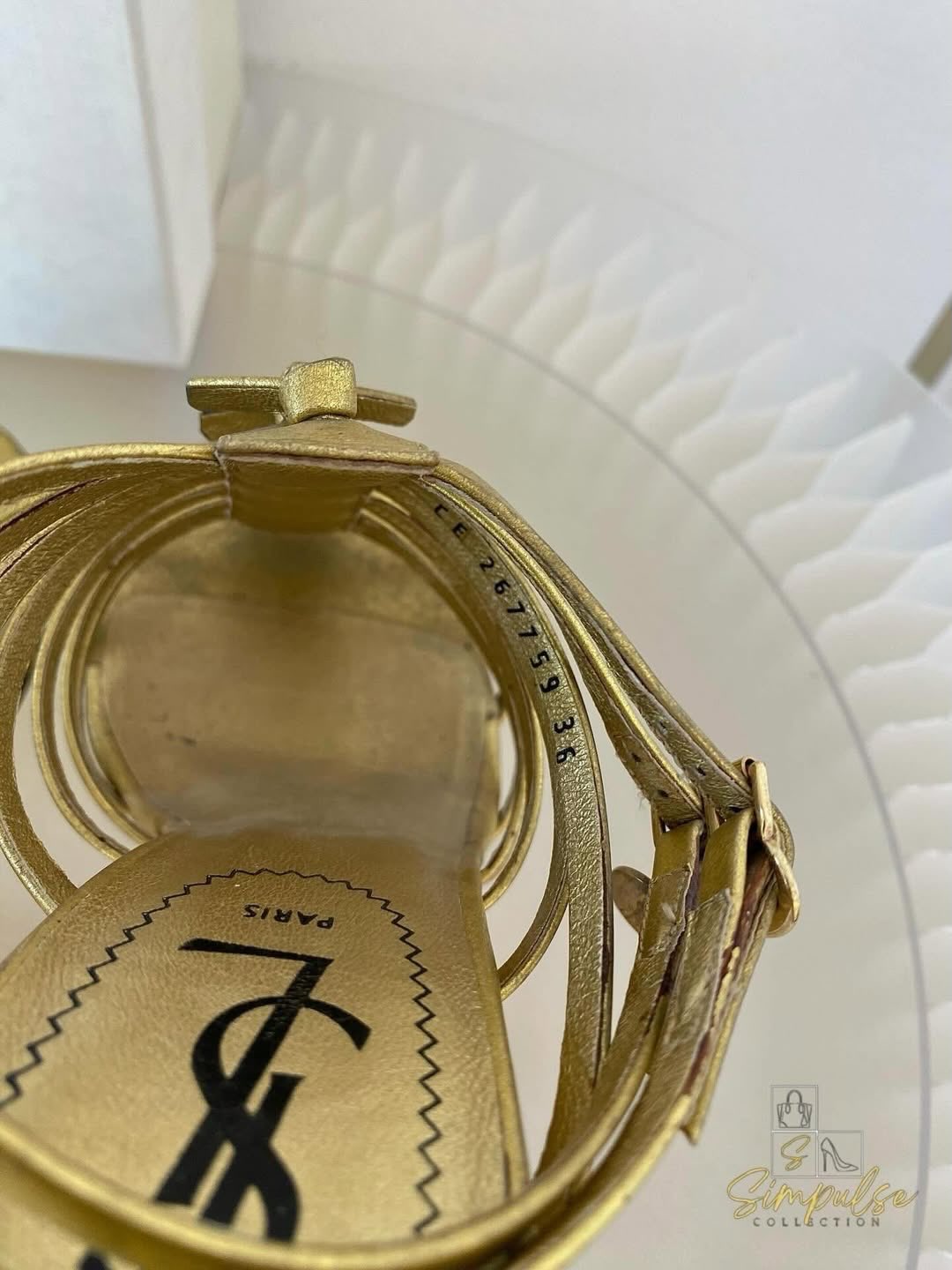 Yves Saint Laurent Tribute Gold Leather Gladiator Wedge Sandal