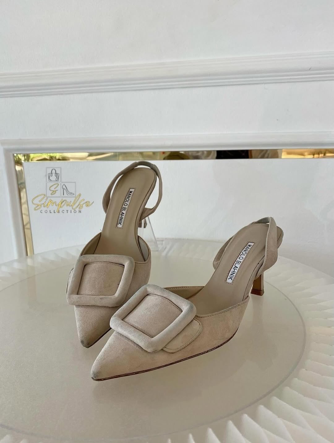 Manolo Blahnik Maysil Suede Slingback Pumps