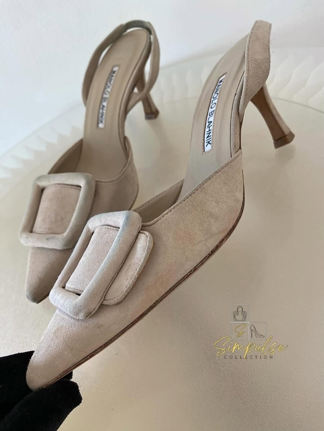 Manolo Blahnik Maysil Suede Slingback Pumps