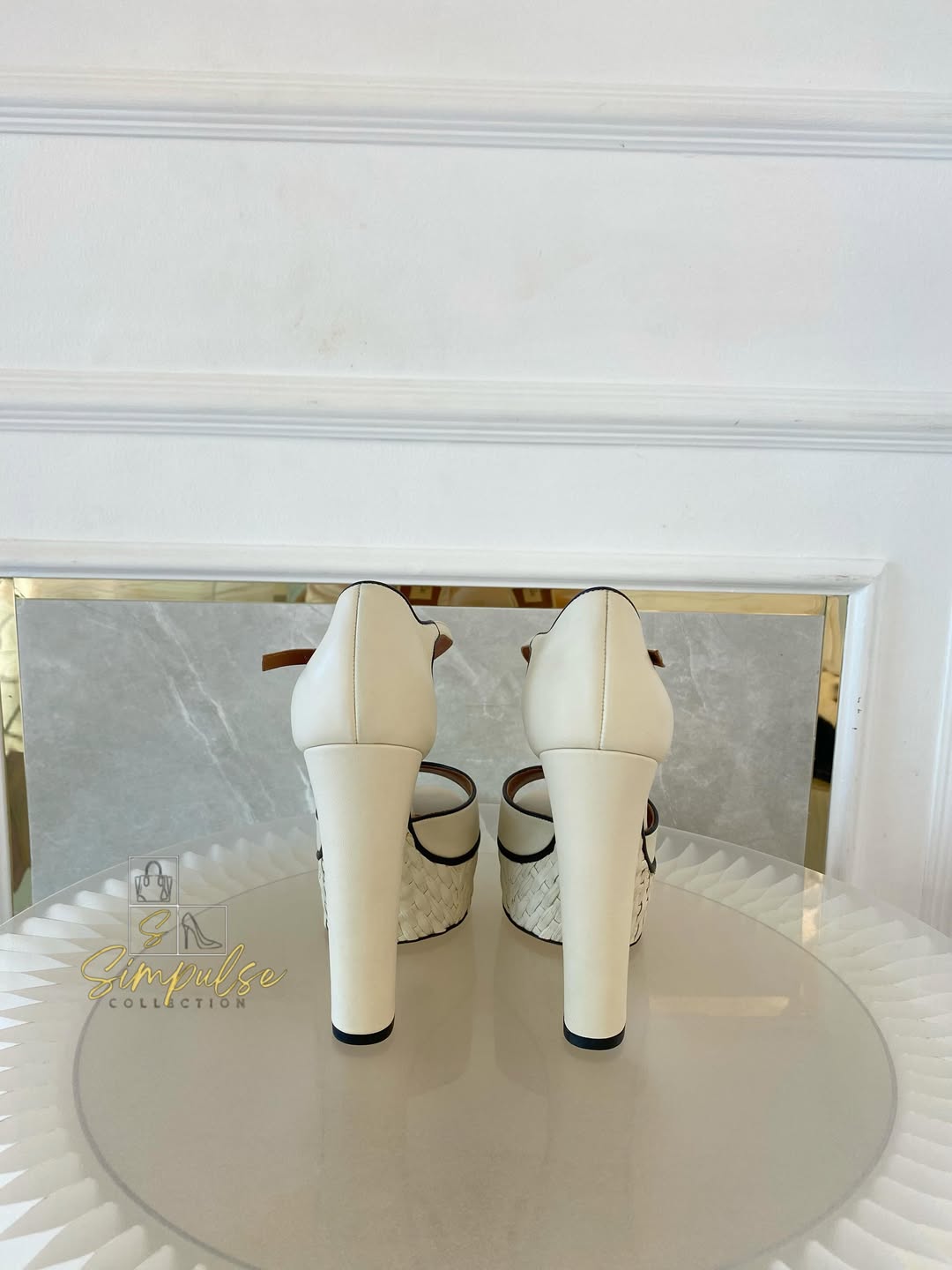 VLTN Cream Leather Platform Ankle Strap Pumps