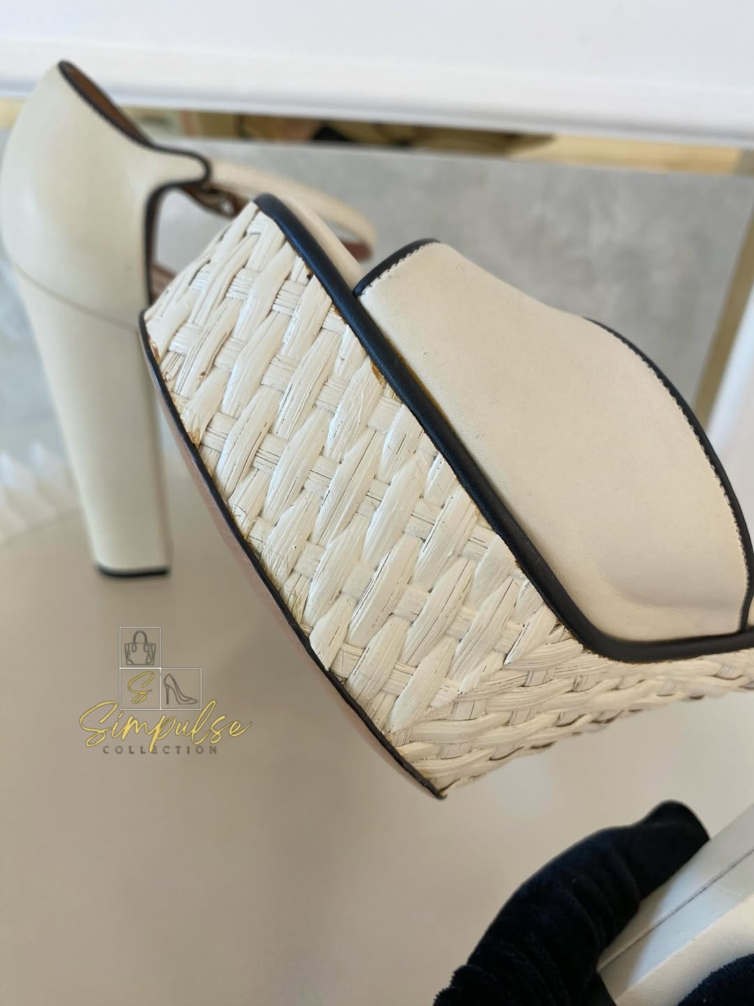 VLTN Cream Leather Platform Ankle Strap Pumps
