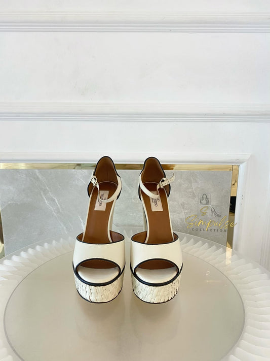 VLTN Cream Leather Platform Ankle Strap Pumps