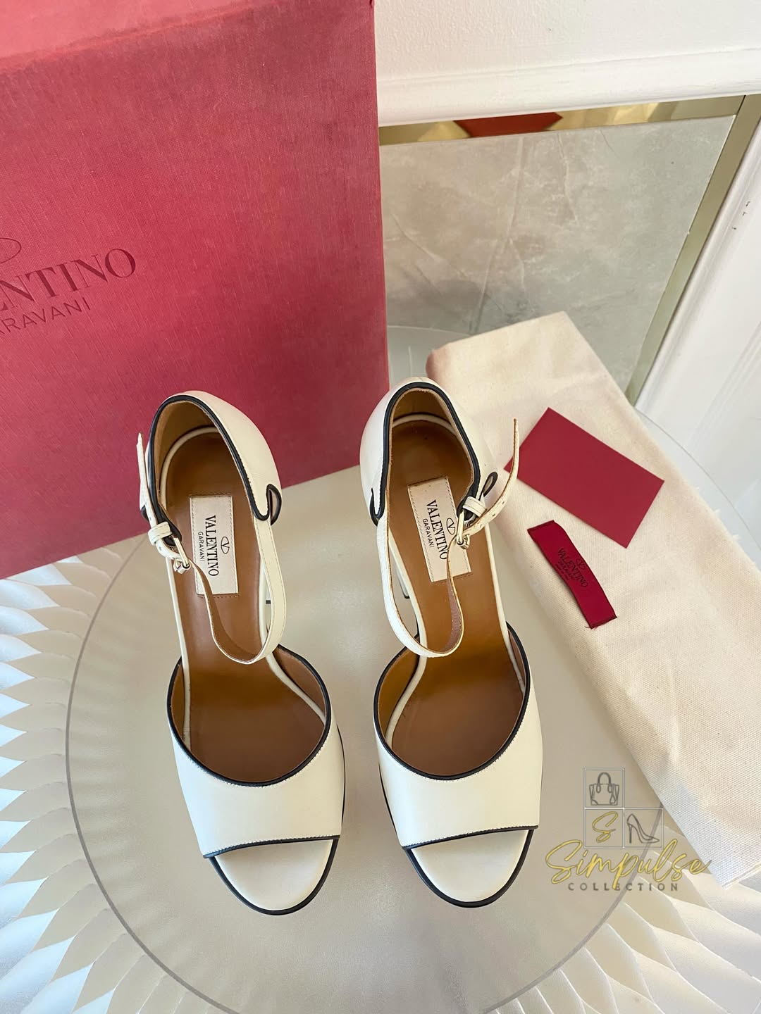 VLTN Cream Leather Platform Ankle Strap Pumps