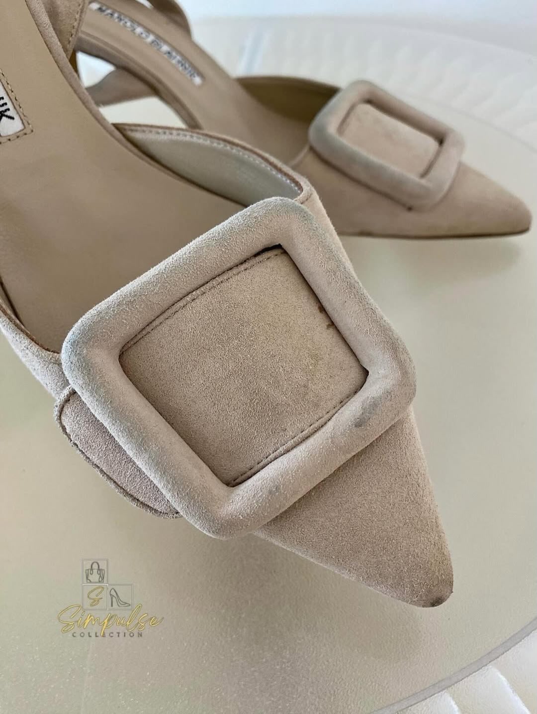 Manolo Blahnik Maysil Suede Slingback Pumps