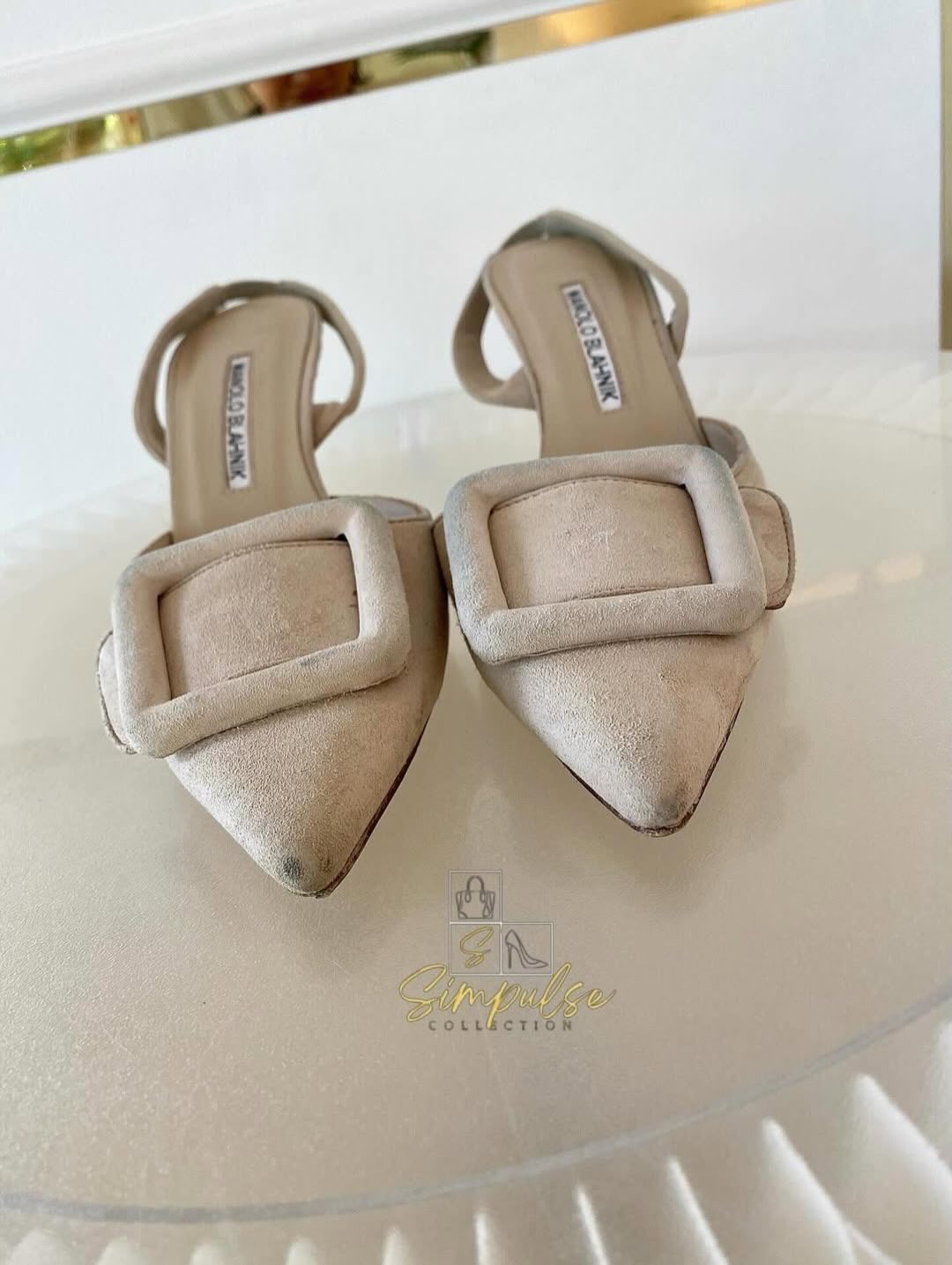 Manolo Blahnik Maysil Suede Slingback Pumps