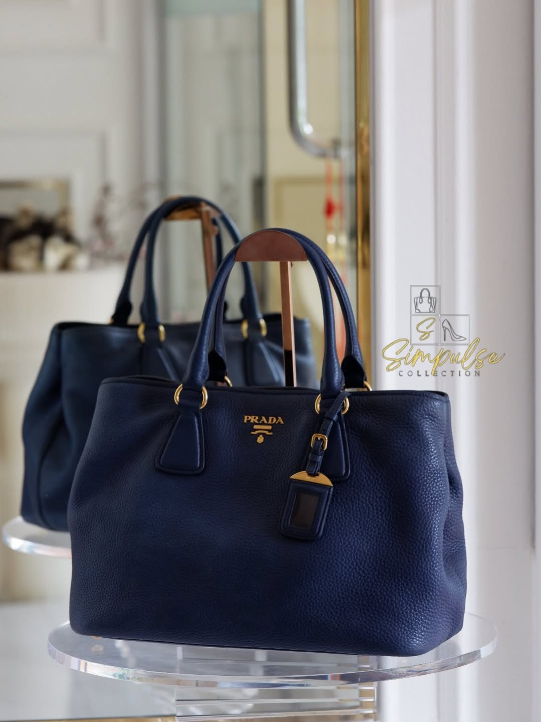 Prada Bluette Vitello Daino Leather Tote Bag