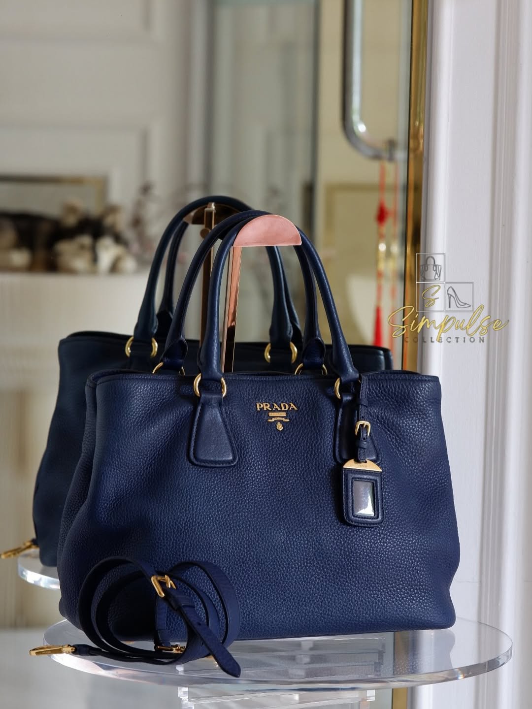 Prada Bluette Vitello Daino Leather Tote Bag
