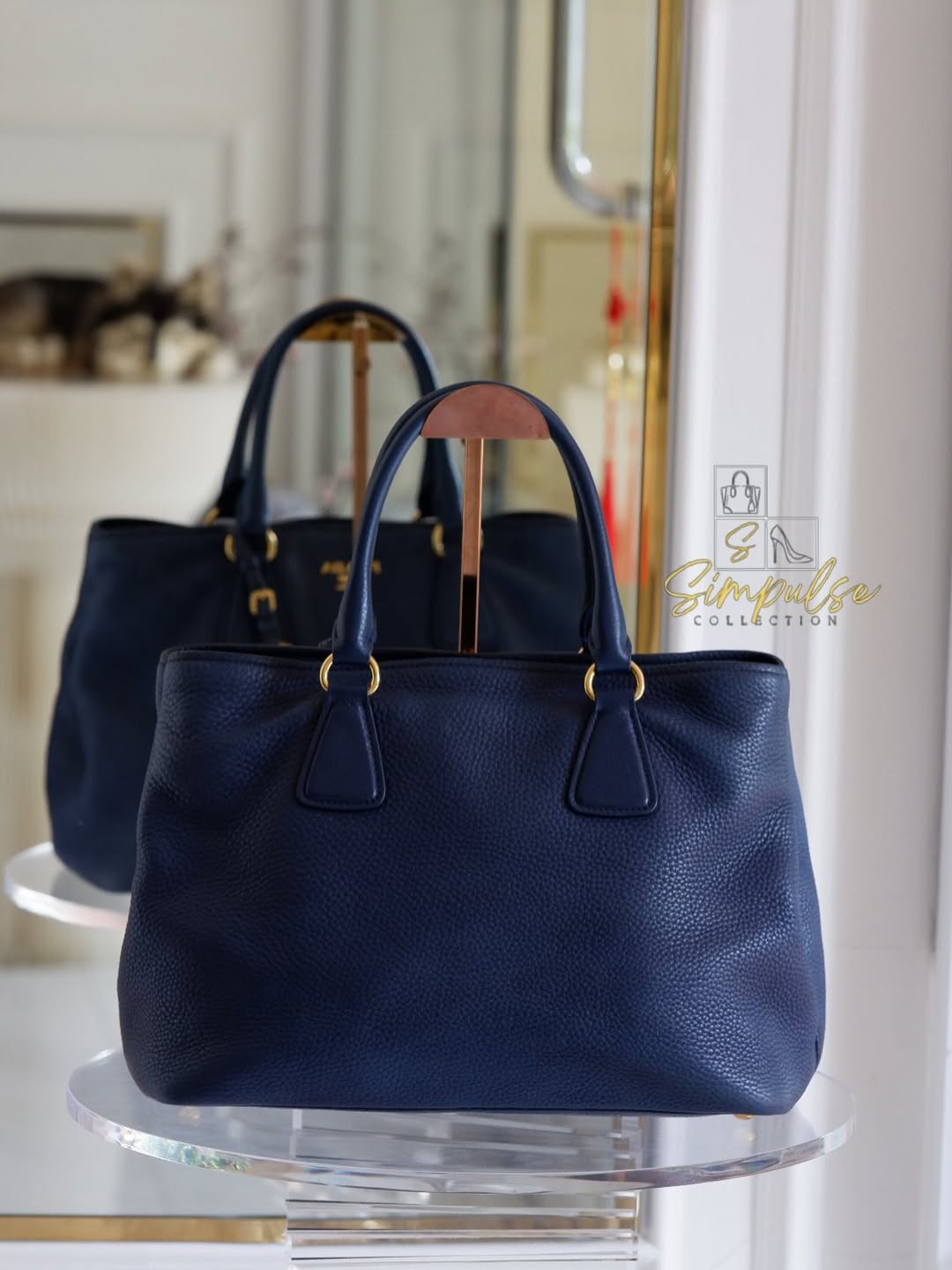 Prada Bluette Vitello Daino Leather Tote Bag