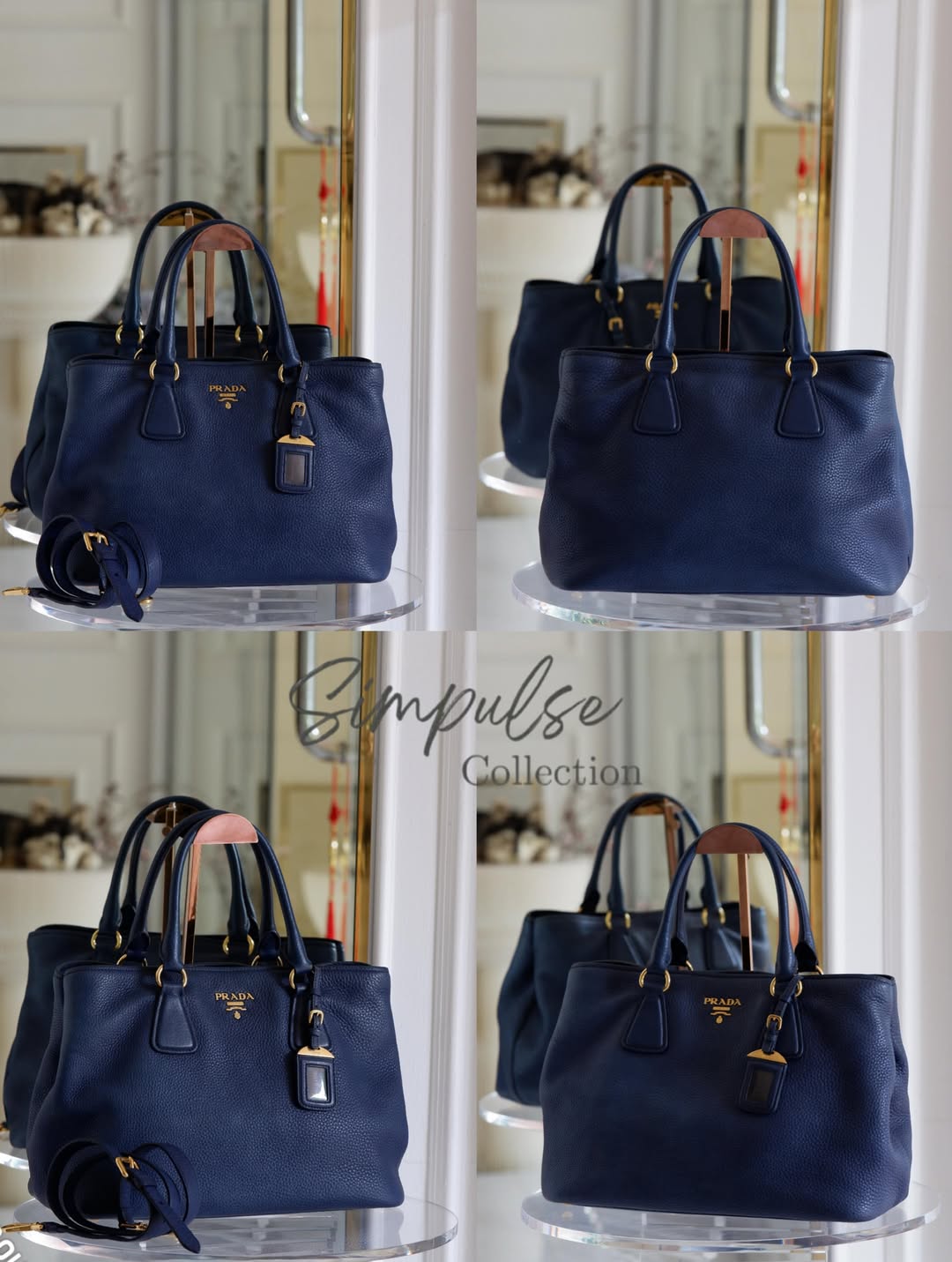 Prada Bluette Vitello Daino Leather Tote Bag
