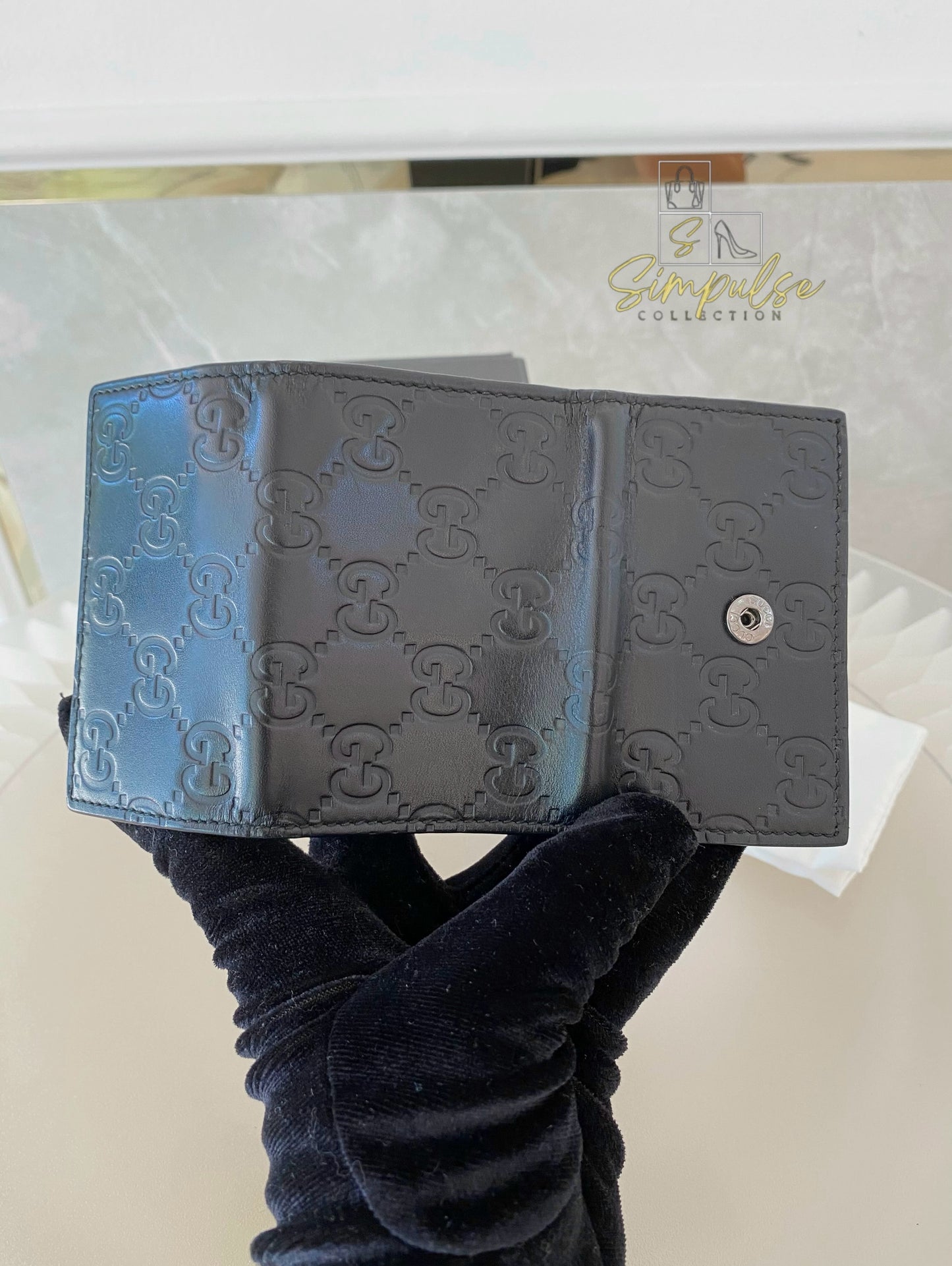 Gucci Black Leather Monogram Key Case