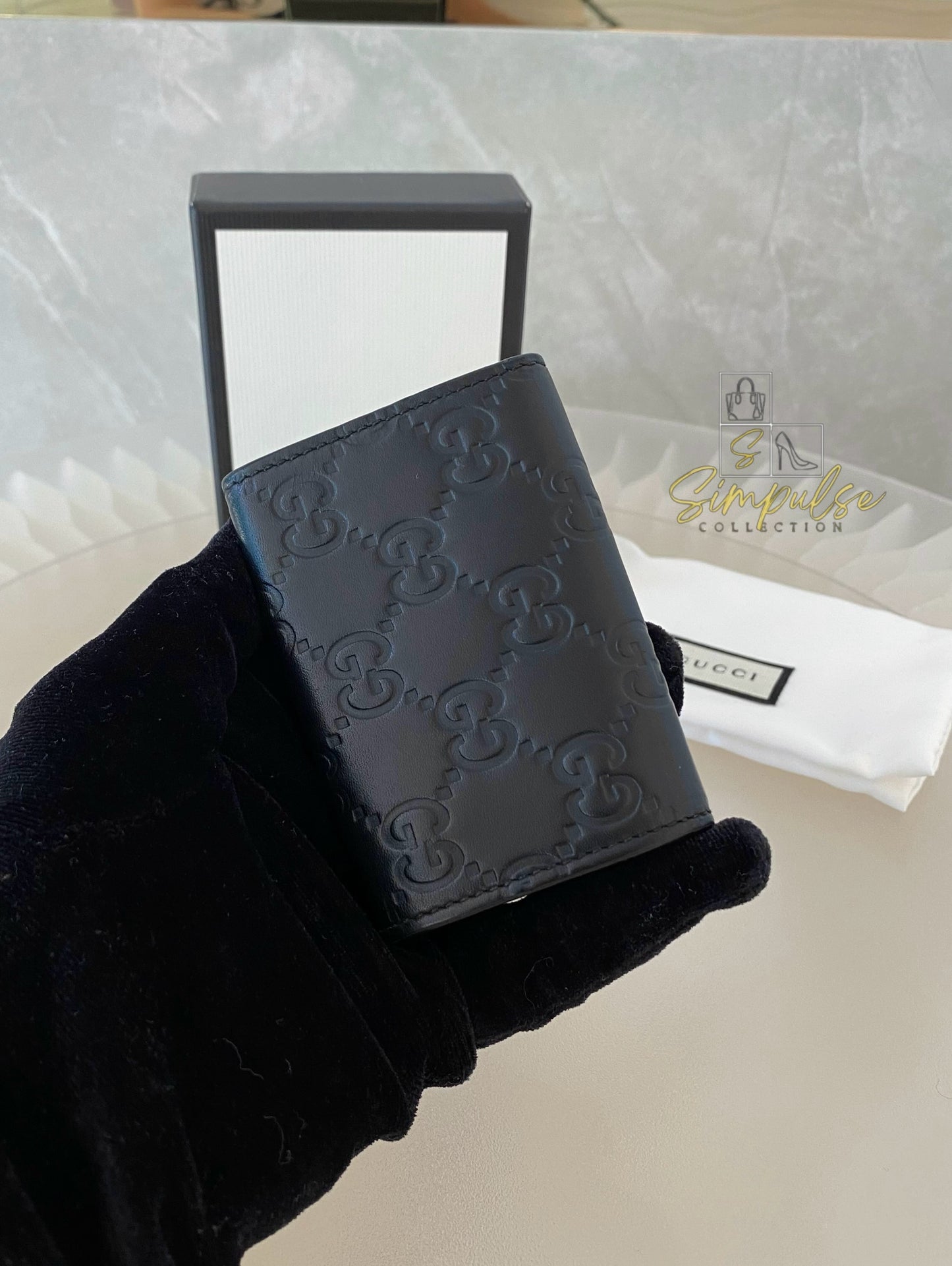 Gucci Black Leather Monogram Key Case