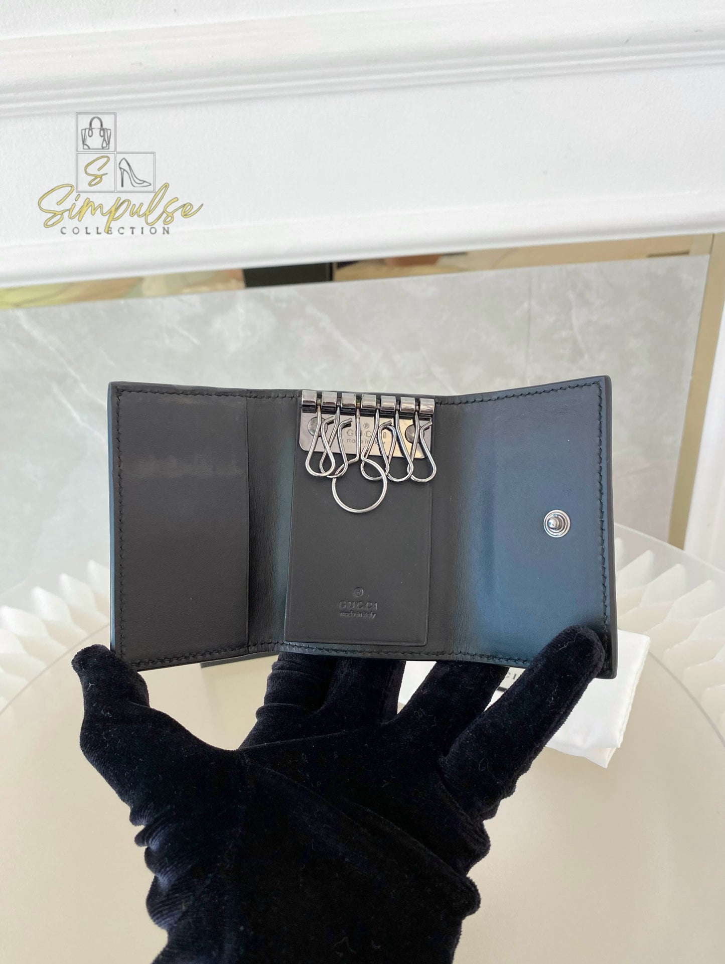 Gucci Black Leather Monogram Key Case