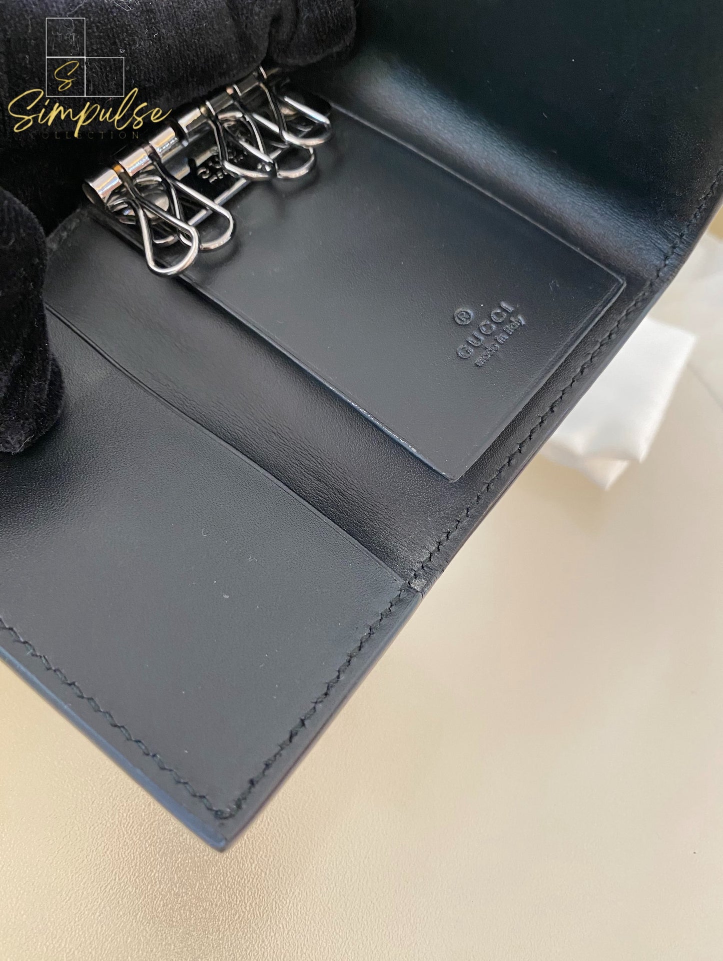 Gucci Black Leather Monogram Key Case