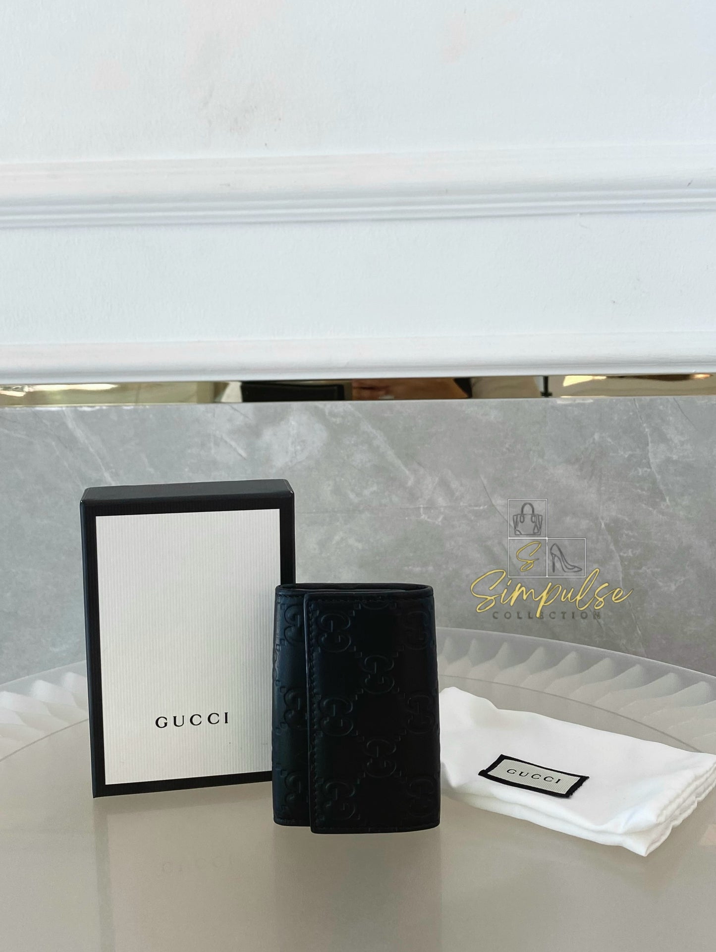 Gucci Black Leather Monogram Key Case
