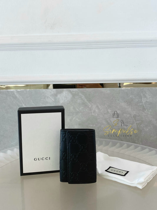 Gucci Black Leather Monogram Key Case