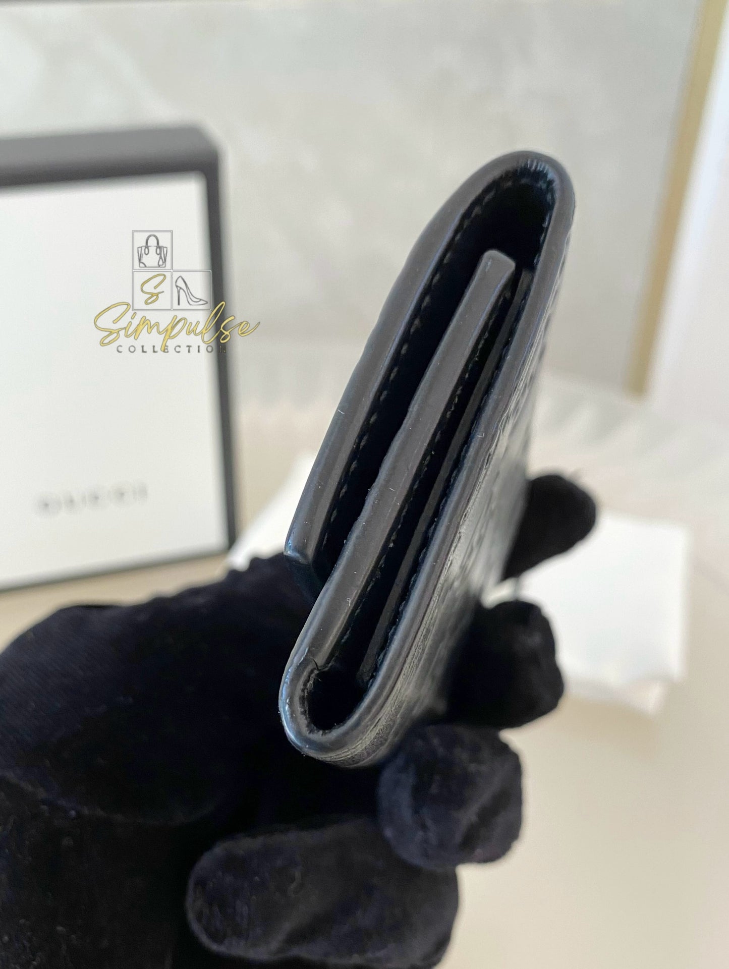 Gucci Black Leather Monogram Key Case