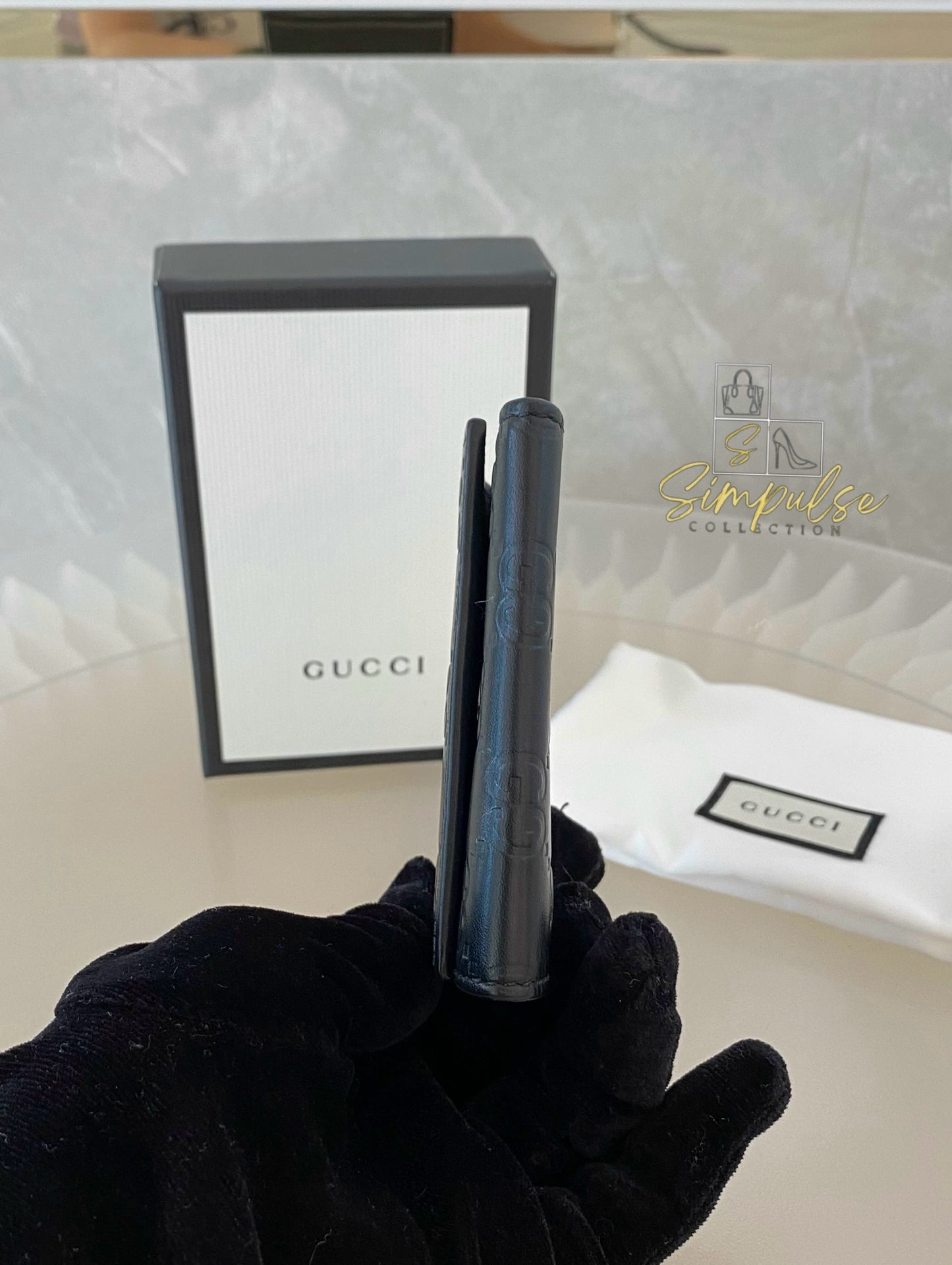 Gucci Black Leather Monogram Key Case