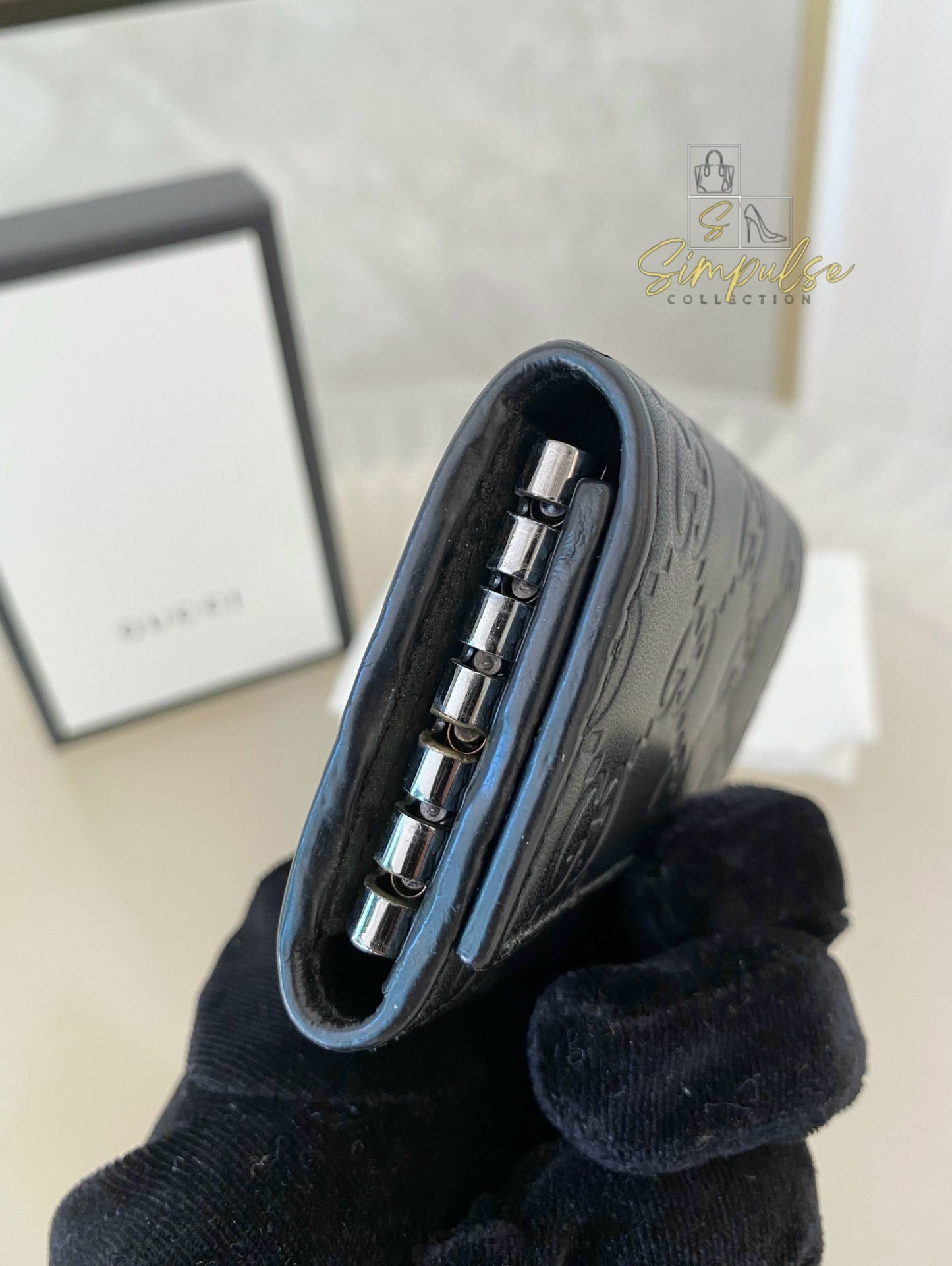 Gucci Black Leather Monogram Key Case