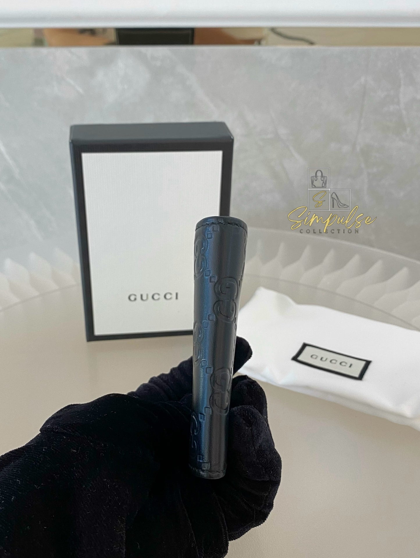 Gucci Black Leather Monogram Key Case