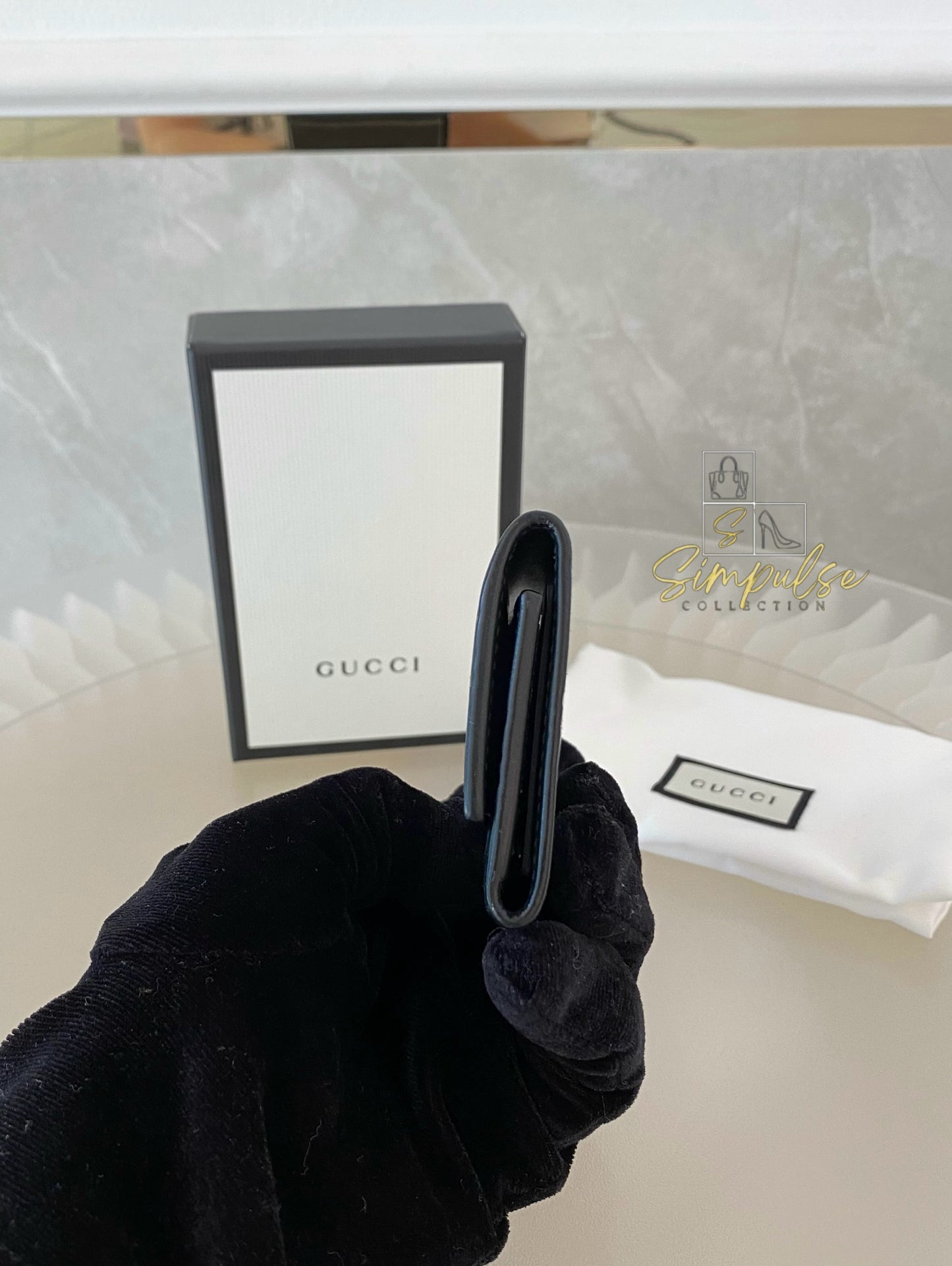 Gucci Black Leather Monogram Key Case