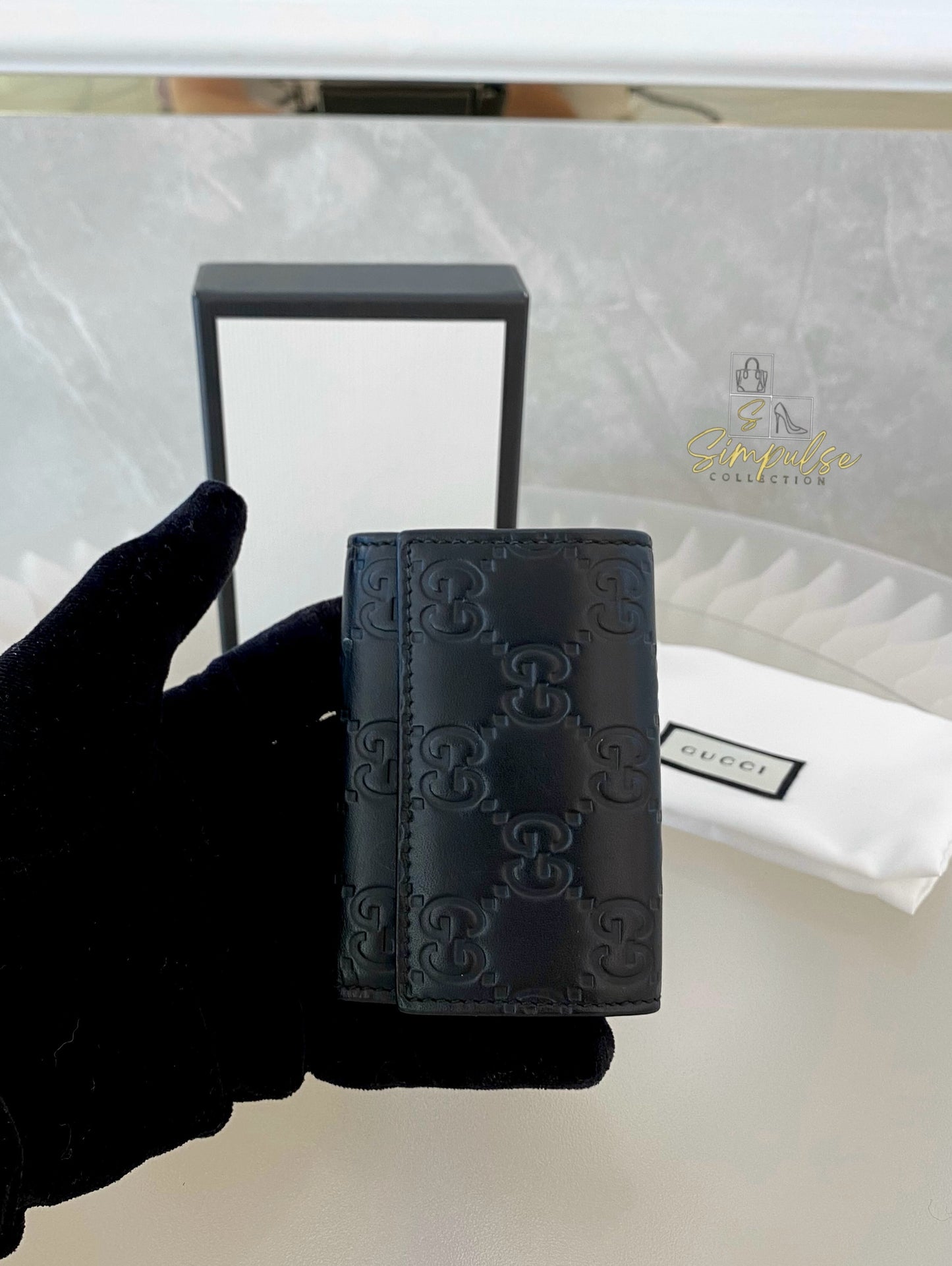 Gucci Black Leather Monogram Key Case