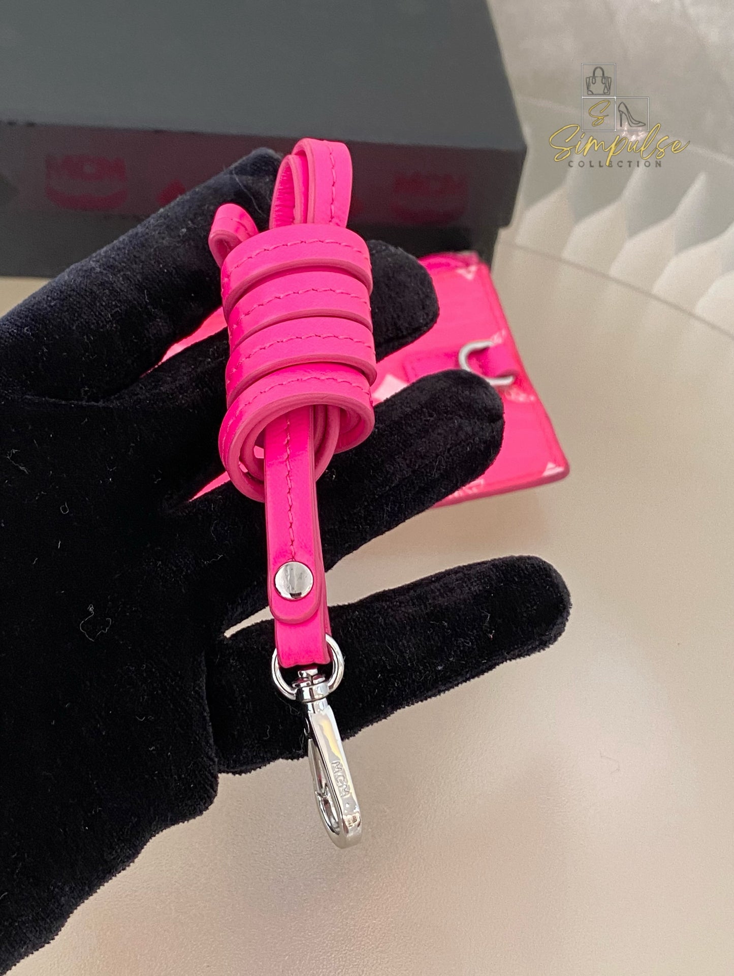 MCM Lanyard Card Holder Neon Pink Visetos Coated Canvas