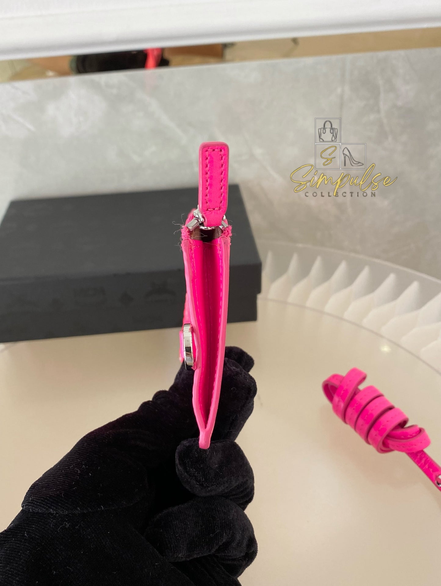 MCM Lanyard Card Holder Neon Pink Visetos Coated Canvas