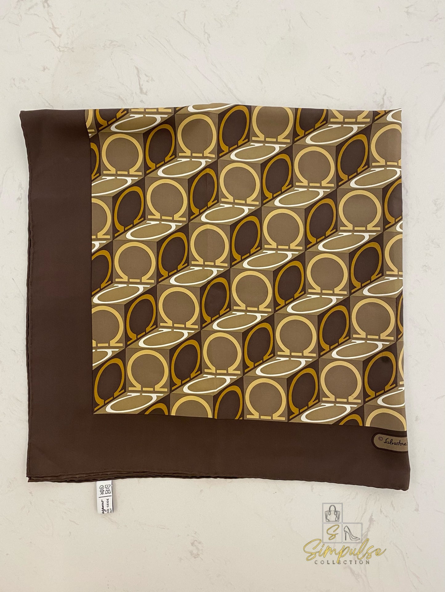 Salvatore Ferragamo Scarf Brown Gancini Logo Pattern