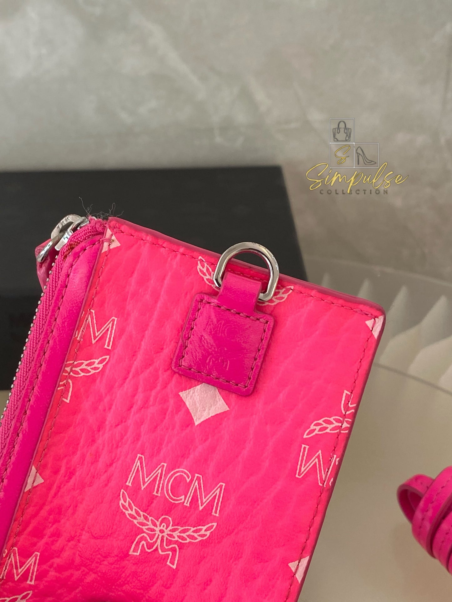 MCM Lanyard Card Holder Neon Pink Visetos Coated Canvas