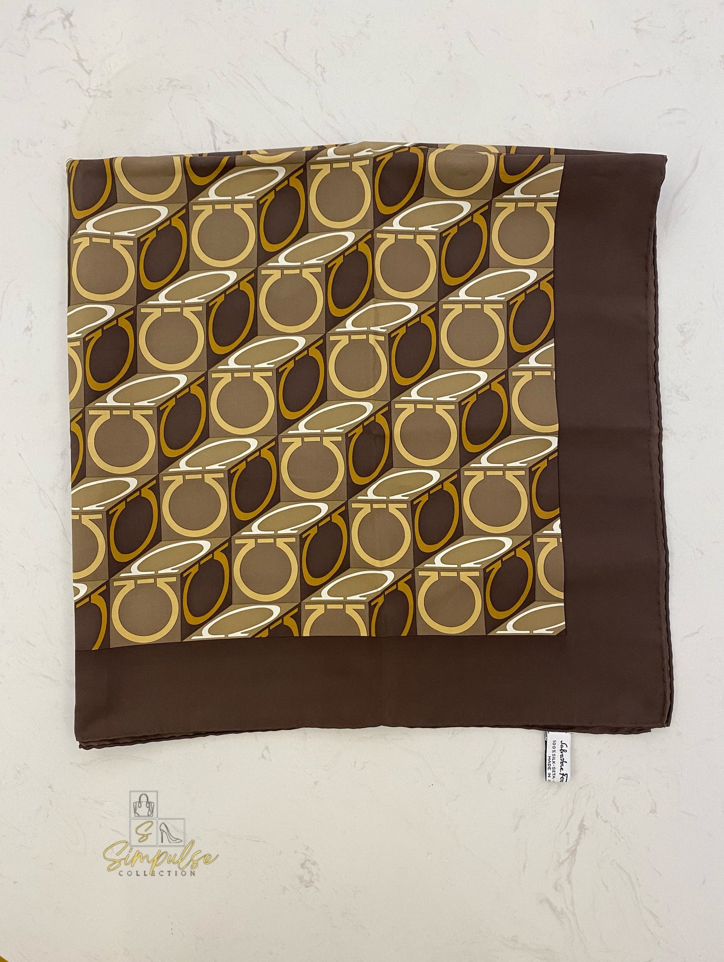 Salvatore Ferragamo Scarf Brown Gancini Logo Pattern
