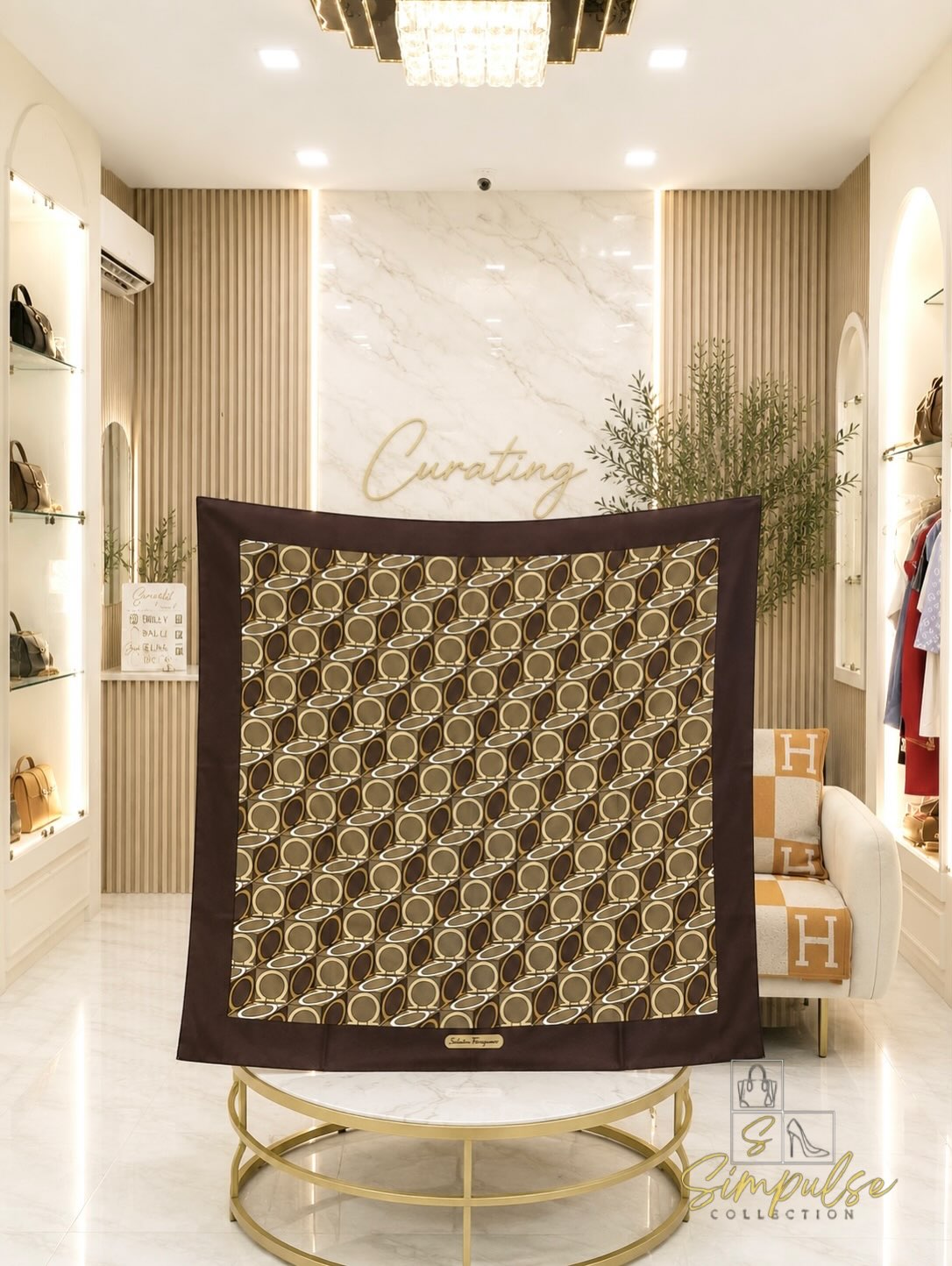 Salvatore Ferragamo Scarf Brown Gancini Logo Pattern