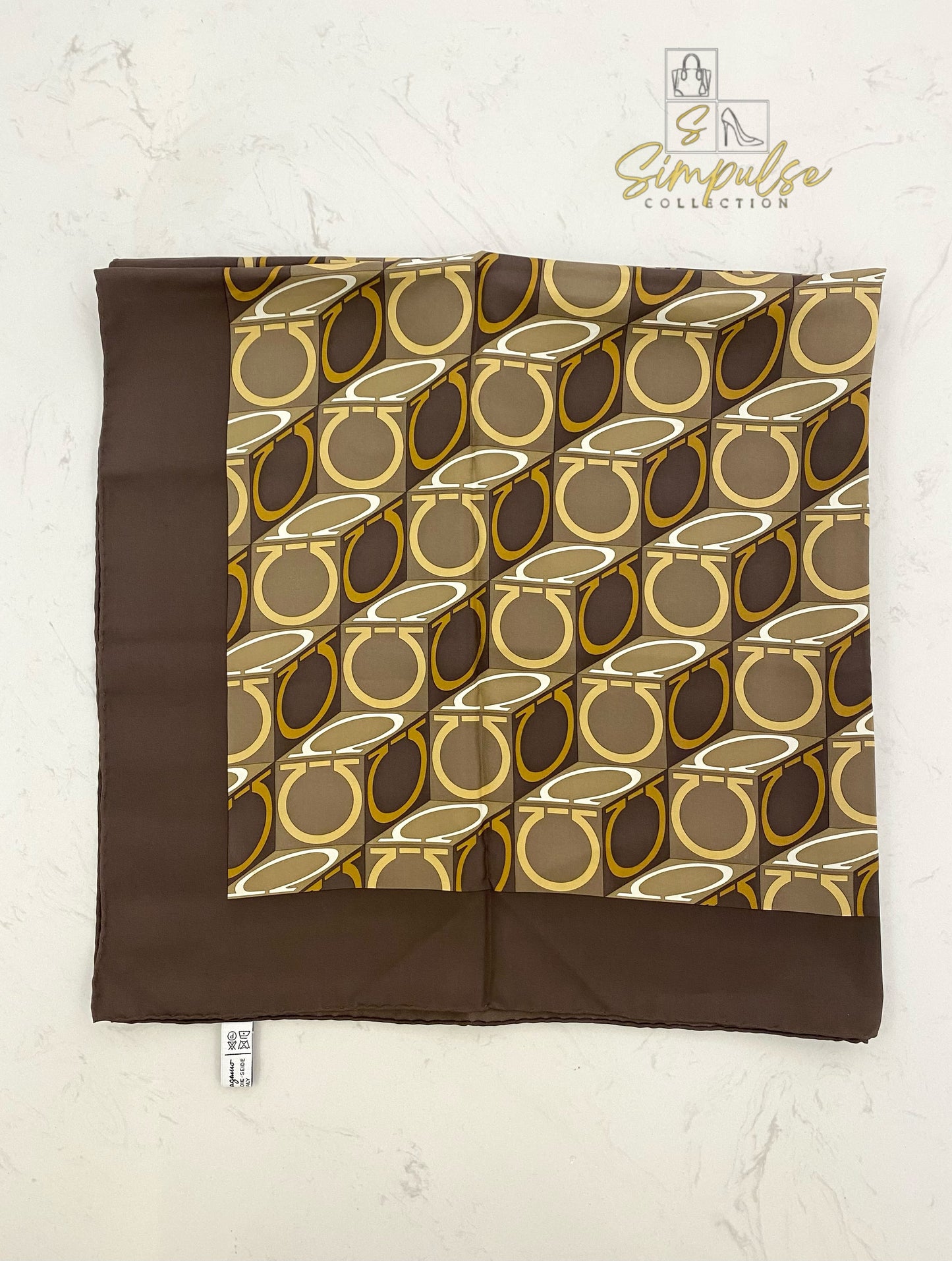 Salvatore Ferragamo Scarf Brown Gancini Logo Pattern