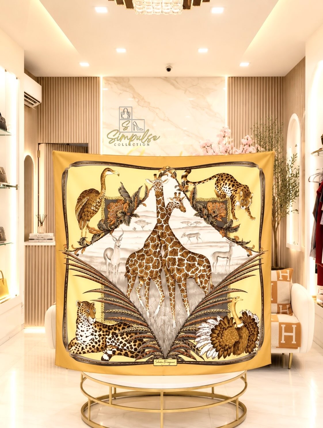 Salvatore Ferregamo Silk Scarf Safari Animal Motif