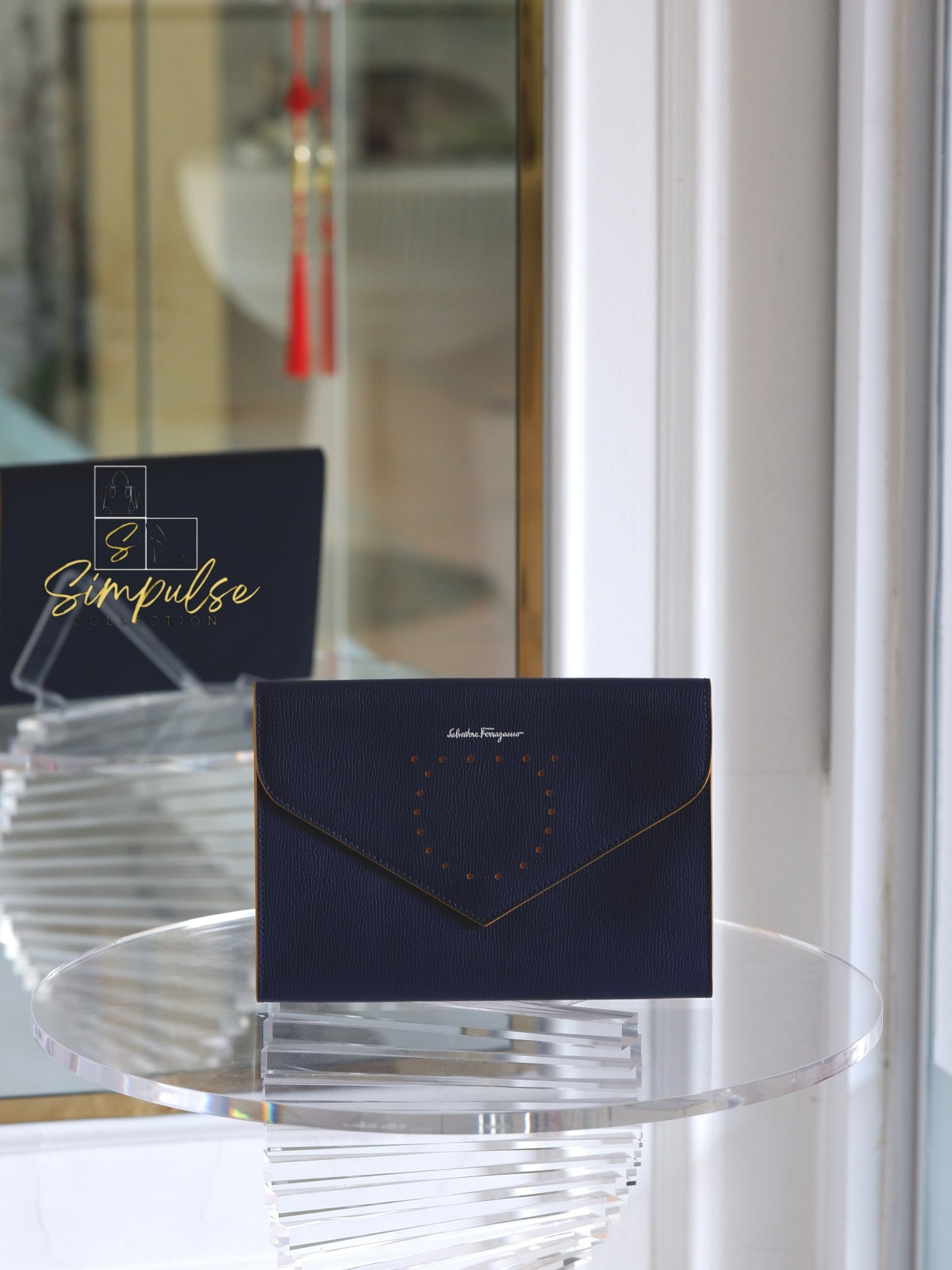 Salvatore Ferragamo Navy Blue Envelope