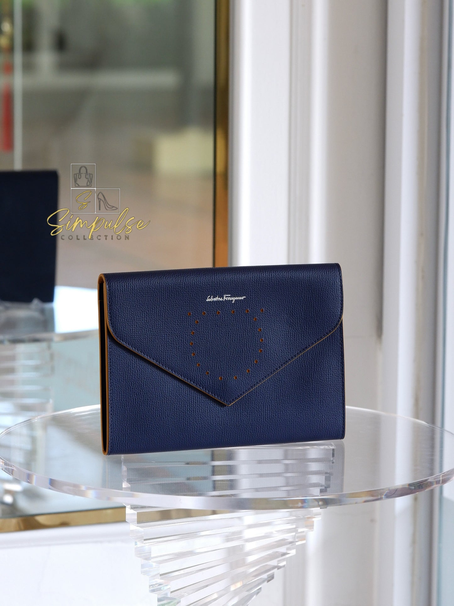 Salvatore Ferragamo Navy Blue Envelope