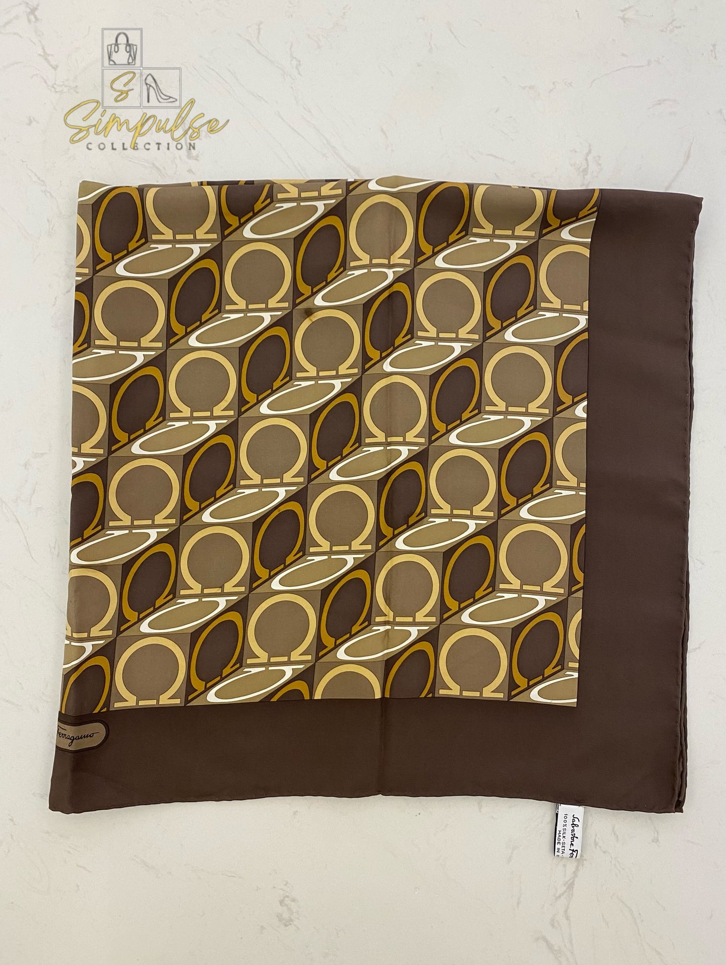Salvatore Ferragamo Scarf Brown Gancini Logo Pattern