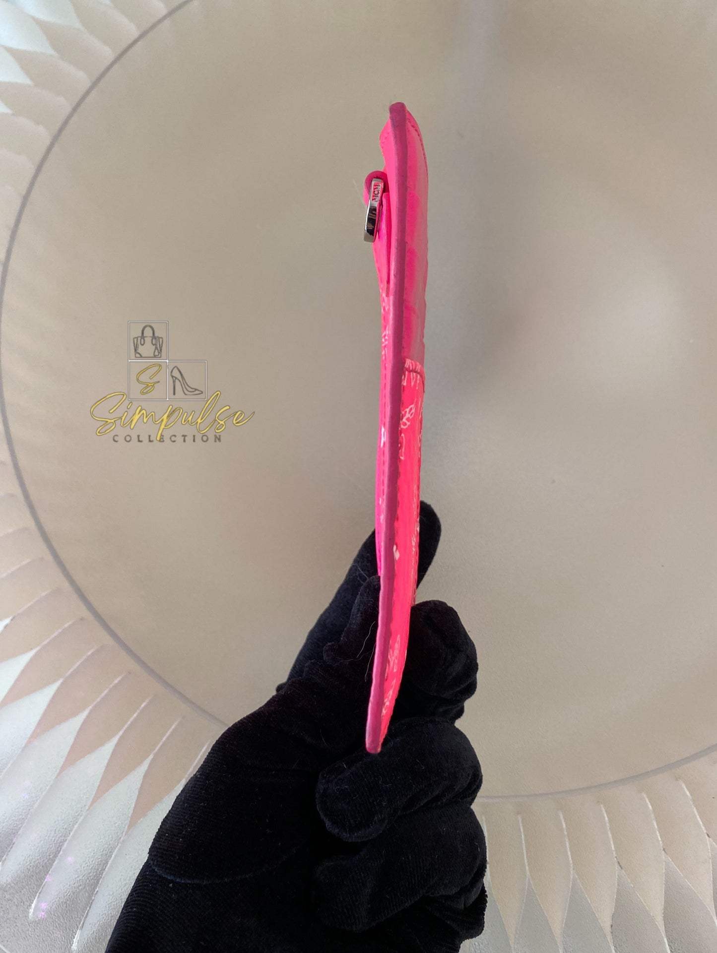 MCM Lanyard Card Holder Neon Pink Visetos Coated Canvas