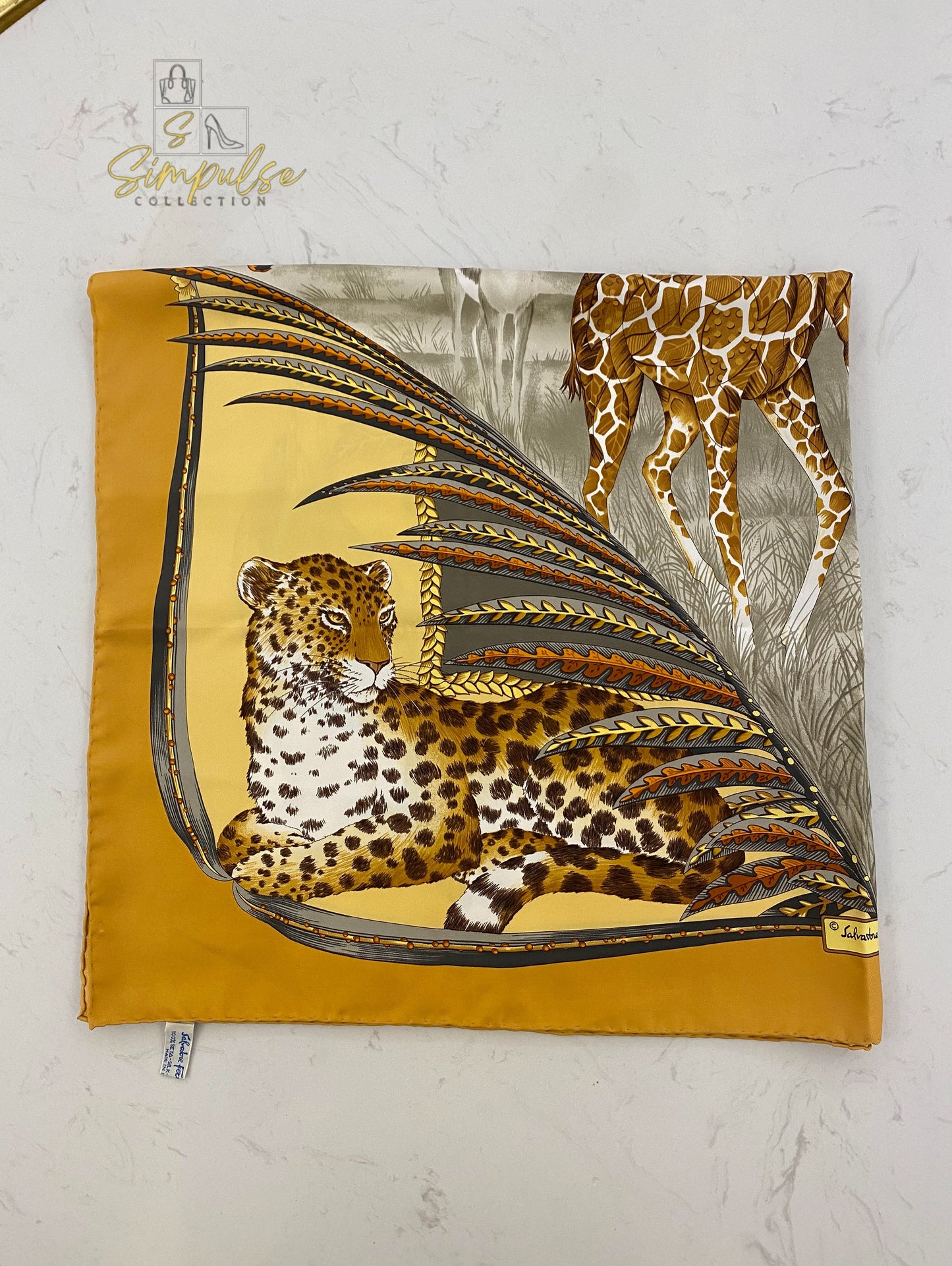 Salvatore Ferregamo Silk Scarf Safari Animal Motif