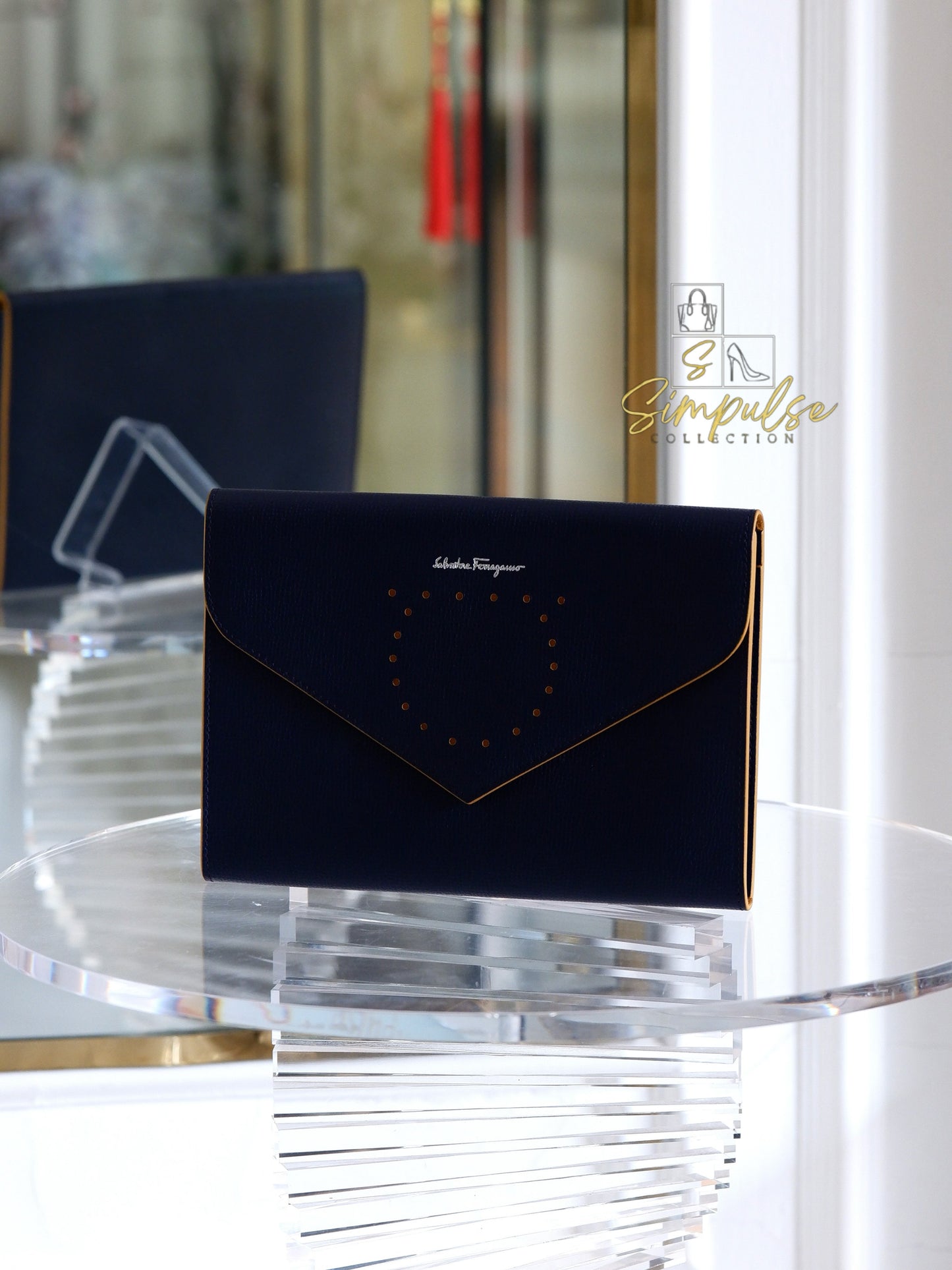 Salvatore Ferragamo Navy Blue Envelope