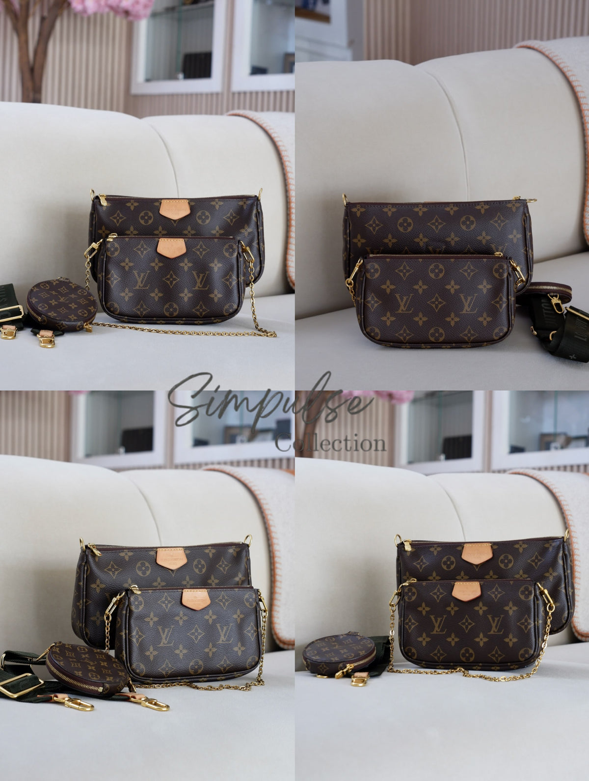 LOUIS VUITTON MULTI POCHETTE MONOGRAM W/GREEN STRAP