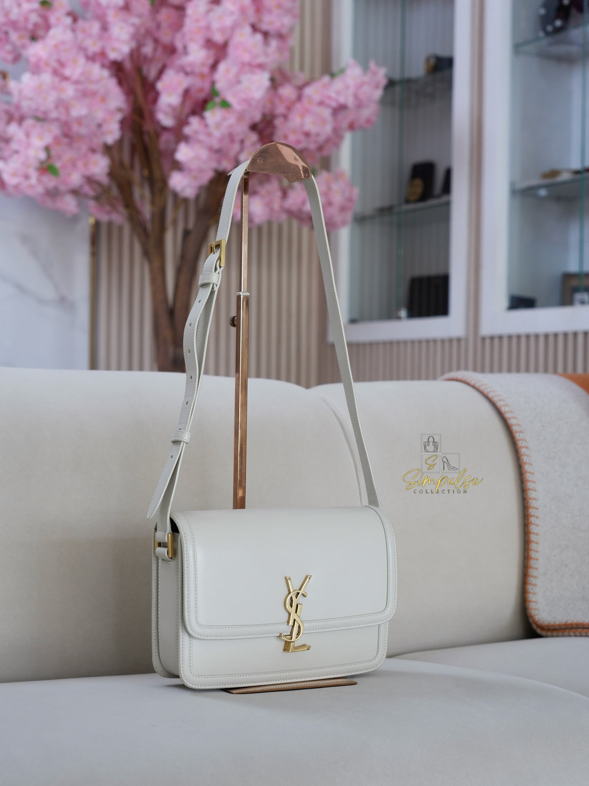 Yves Saint Laurent Smooth Calfskin Solferino Satchel in Ivory
