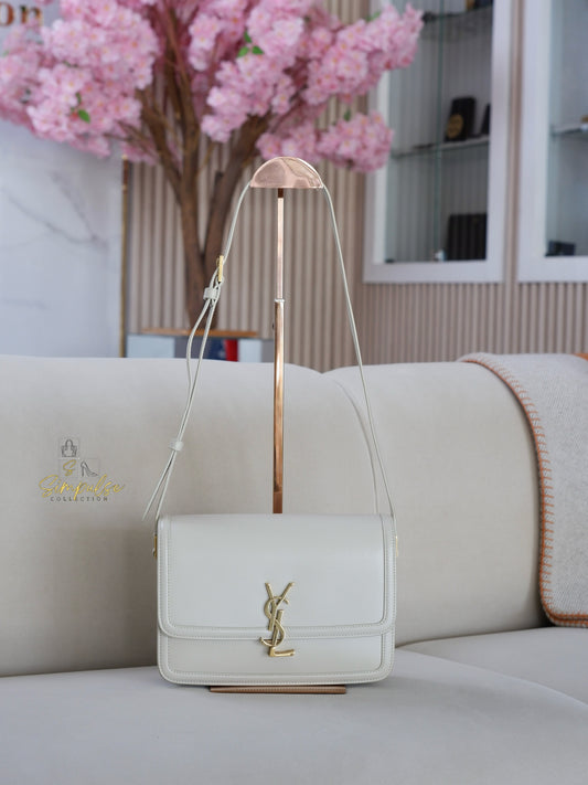 Yves Saint Laurent Smooth Calfskin Solferino Satchel in Ivory