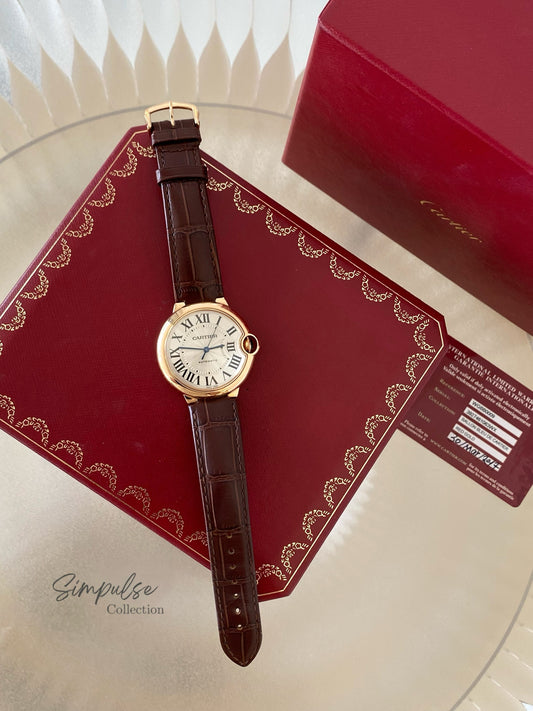 CARTIER BALLON BLEU ROSEGOLD W/ BROWN STRAP LEATHER
