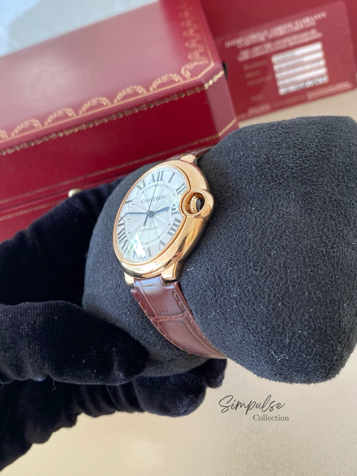 CARTIER BALLON BLEU ROSEGOLD W/ BROWN STRAP LEATHER