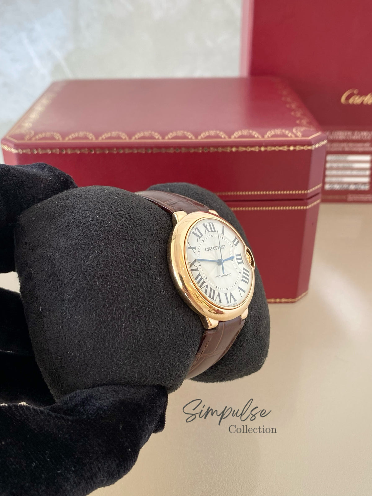 CARTIER BALLON BLEU ROSEGOLD W/ BROWN STRAP LEATHER