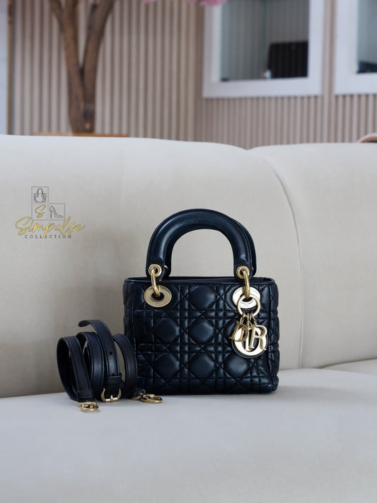 CHRISTIAN DIOR MINI LADY D in BLACK CANNAGE LAMBSKIN