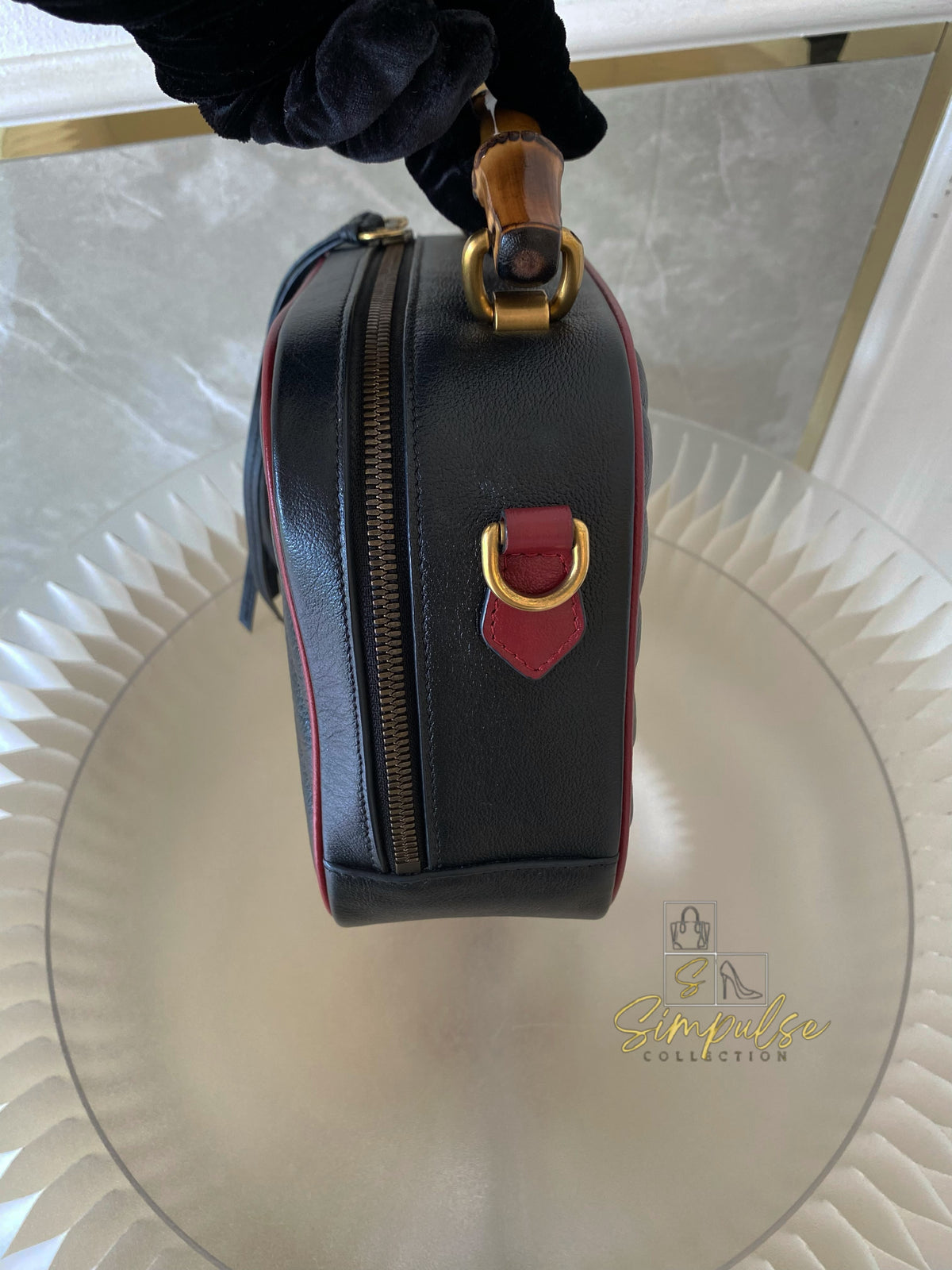 GUCCI Marmont Vintage Effect Matelasse Diagonal Leather Bamboo Top Handle Small
