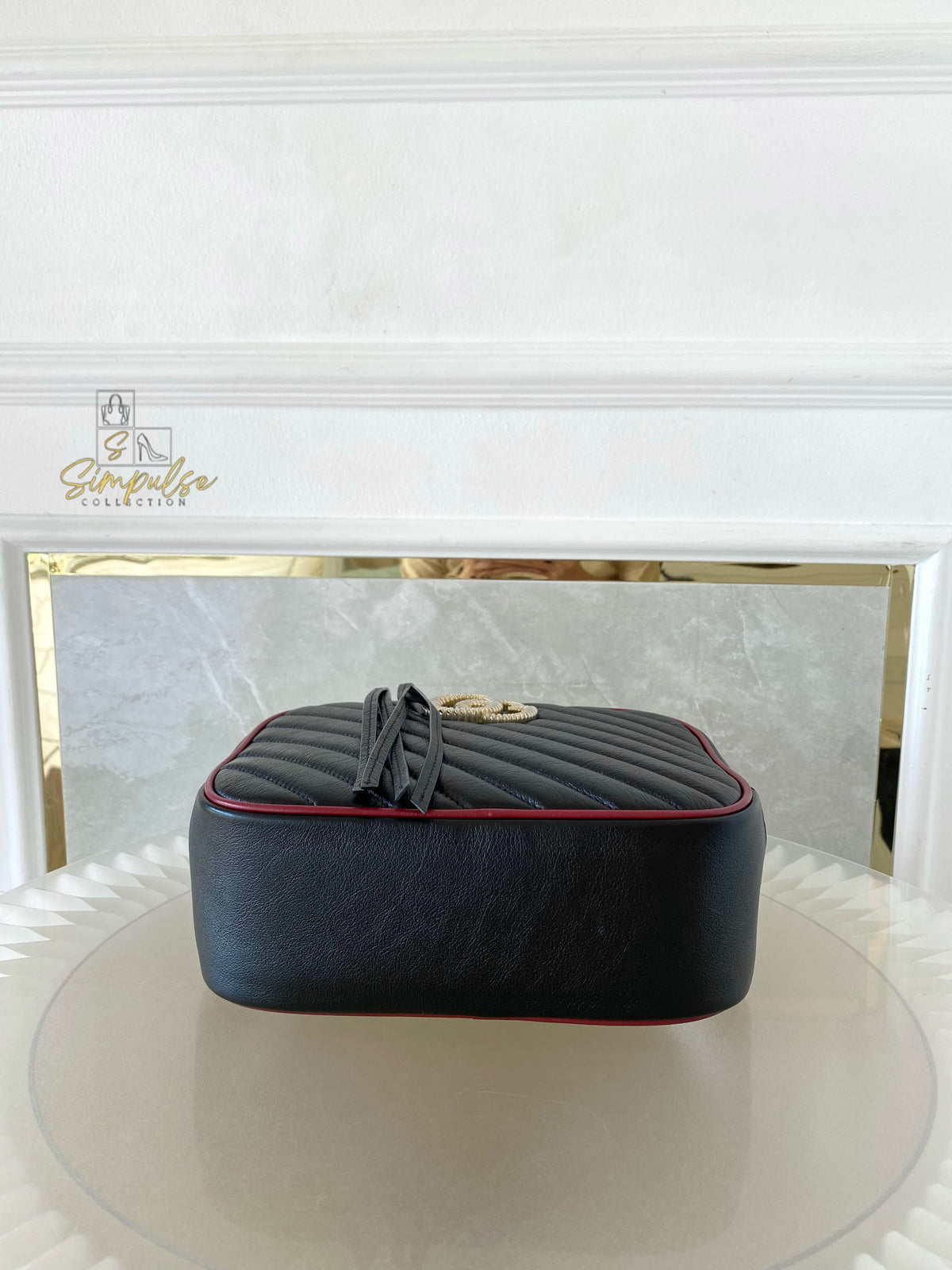 GUCCI Marmont Vintage Effect Matelasse Diagonal Leather Bamboo Top Handle Small
