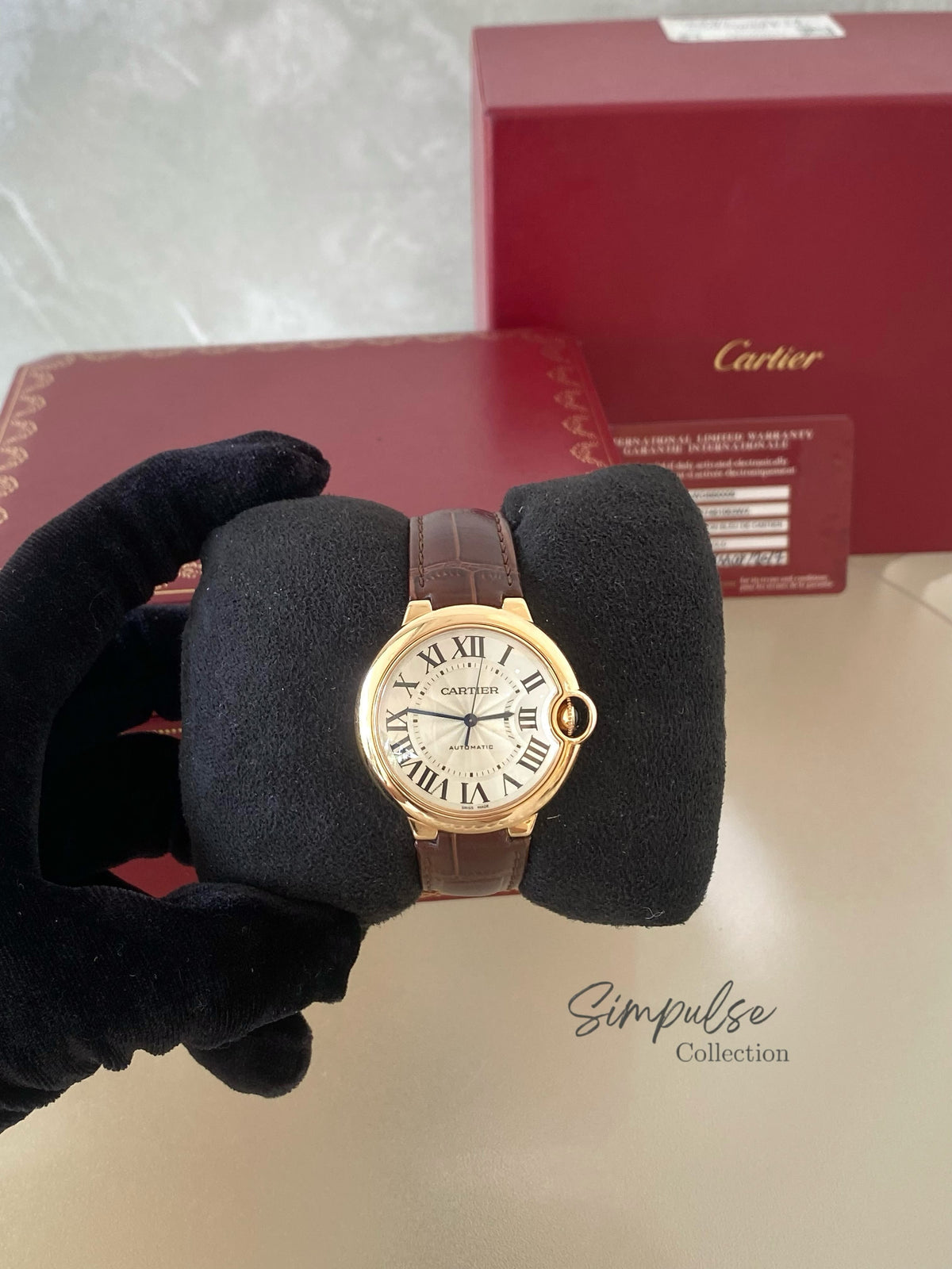 CARTIER BALLON BLEU ROSEGOLD W/ BROWN STRAP LEATHER